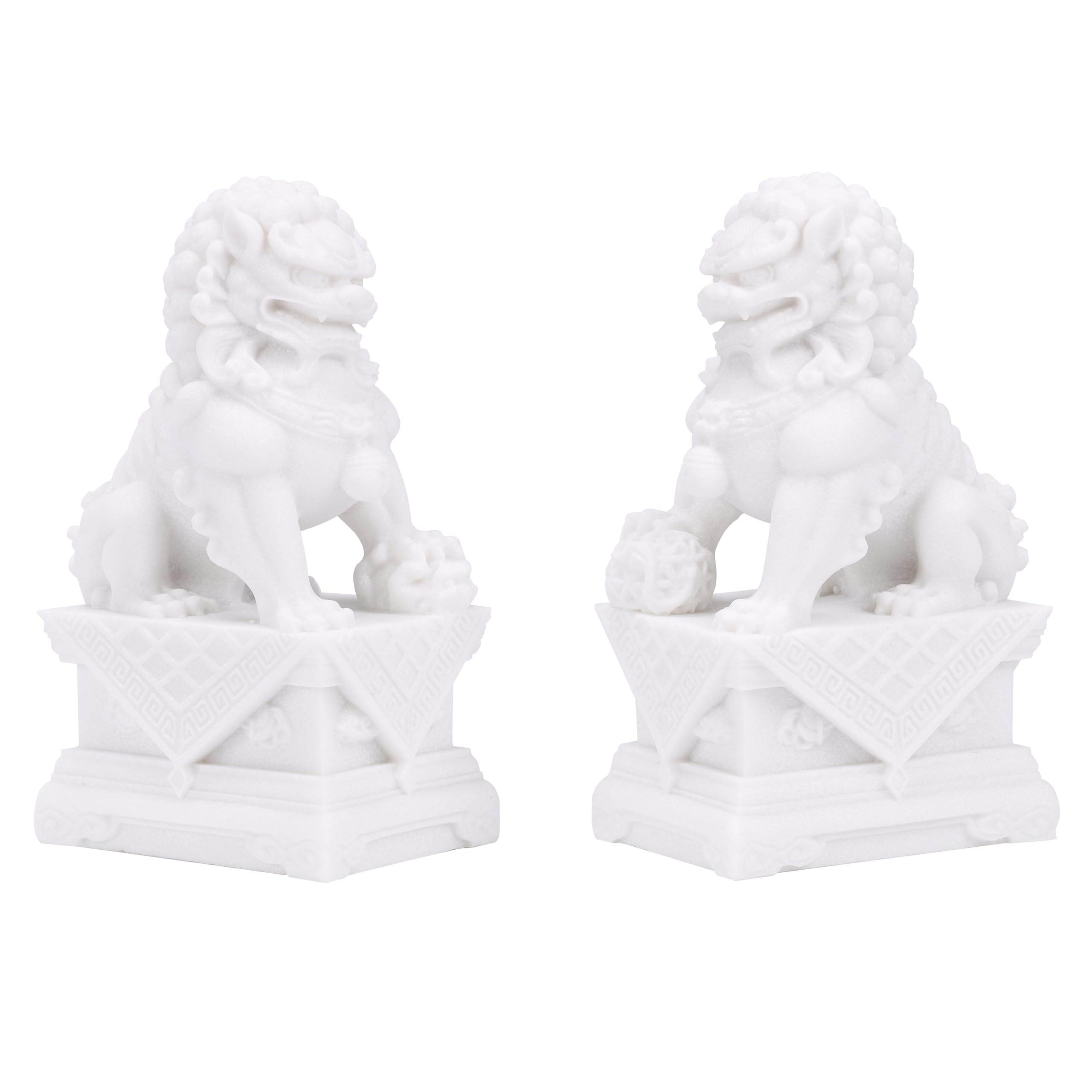 Foo Dogs Guardian Lion Statues - White Chinese Feng Shui Decor - Fu Pair for Housewarming, Congratulatory, and Warding Off Evil Energy