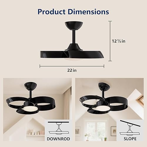 Miniatura 8 de FANX Ventilador de techo de 22 pulgadas con luz y control remoto, motor de CC silencioso, LED regulable, control reversible de 3 velocidades,
