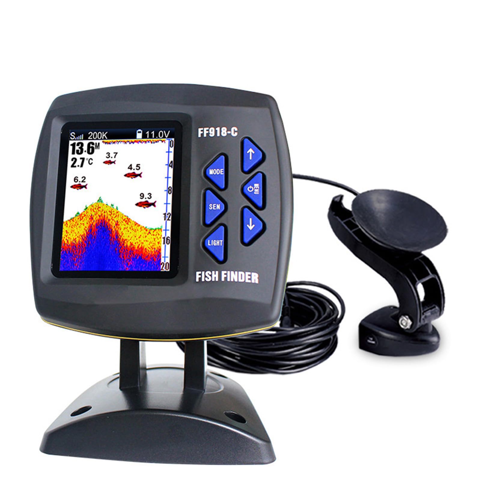Ecoscandaglio con Schermo a Colori Display a Colori Ecoscandaglio LCD da 3,5 Pollici Cablato Doppia Frequenza 328 Piedi 100 M Sonar con Galleggiante