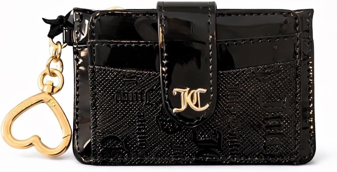 Juicy Couture Women's Card Case with Heart Key Holder (Embossed Patent Leather-Black)