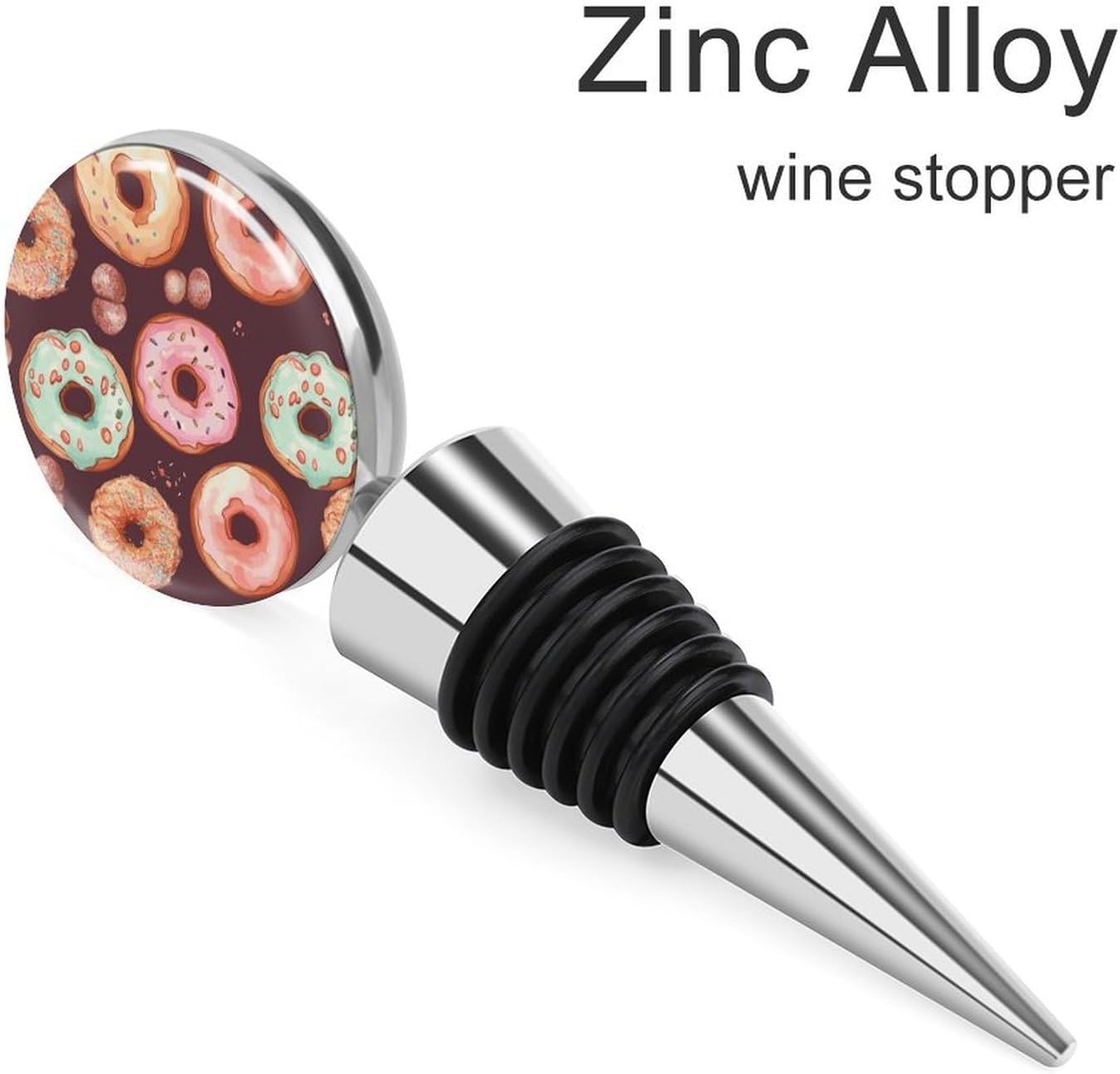 Pretty Donuts Wine Stopper Keep Fresh Reusable Wine Cork with Rubber Suitable for Standard Leak Proof Zinc Alloy Bottle Stopper for Gifts, Bar, Wedding, Holiday Party