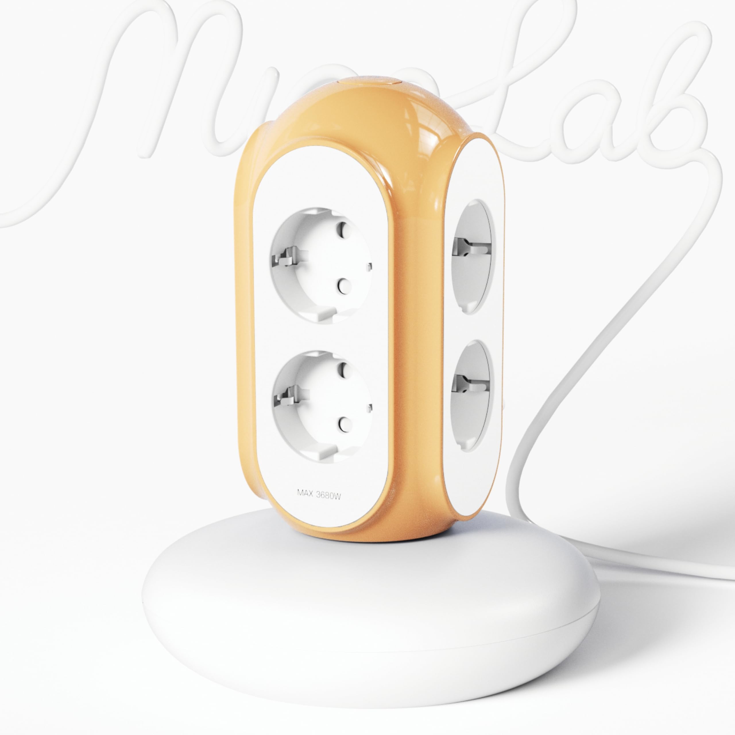 MiaoLab Multiprise Tour 6 Prises AC, 3680W/16A, Protection surtension 1420J, Base lestée 479g Anti-basculement, câble 2 m, Protection Surcharge (Beige Toscan)