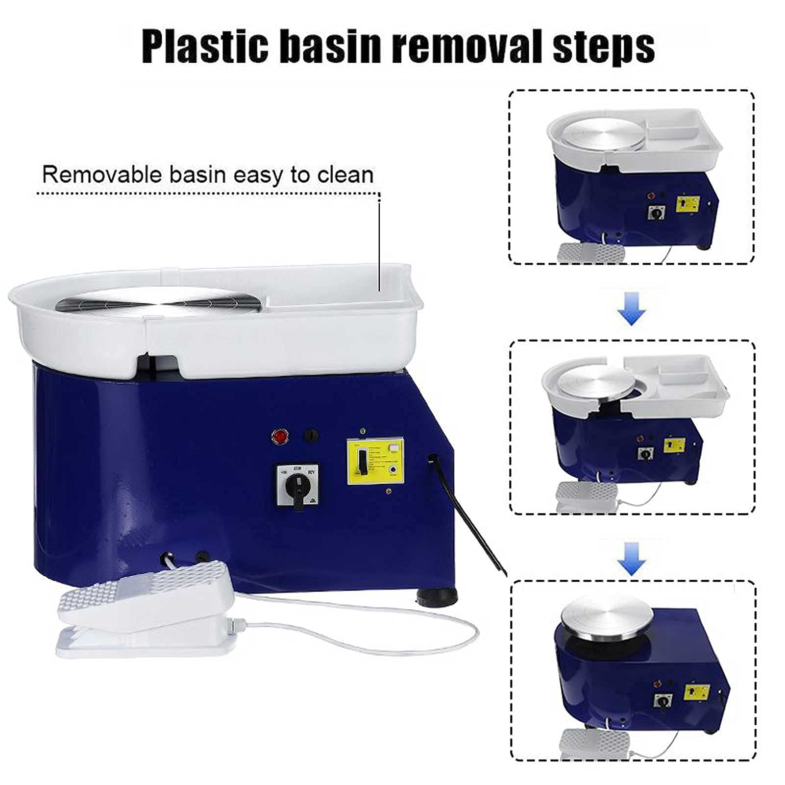 Pottery Forming Machine 350W Electric Pottery Wheel DIY Clay Tool with Tray Flexible Foot Pedal for Ceramic Work Silent