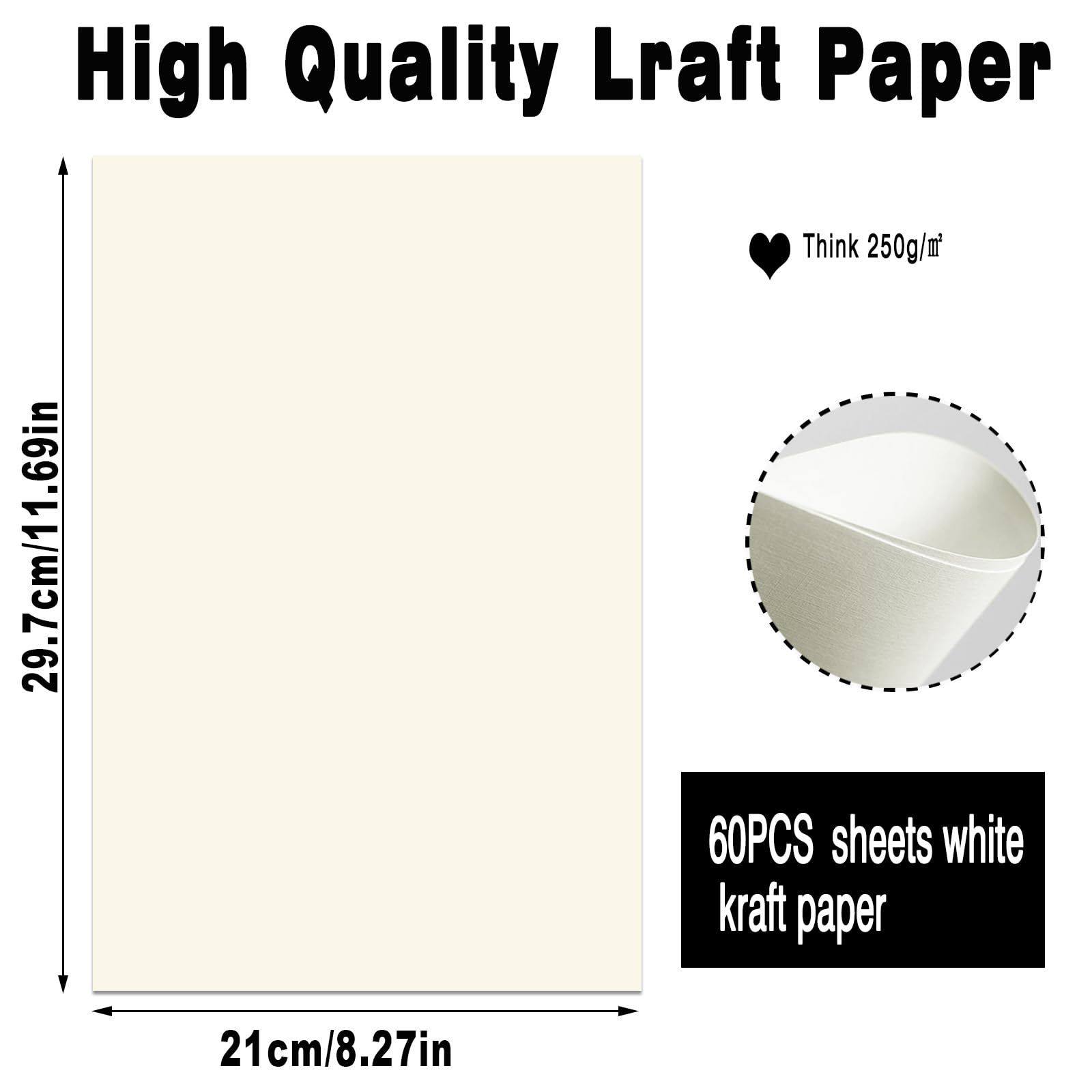 Jyvex 60 arkuszy papieru kredowego A4, 250g/m² kredowy karton papieru kremowy A4, karton fotograficzny, papier do wycinania, papier do majsterkowania do malowania, wykonywania kartek, zaproszeń