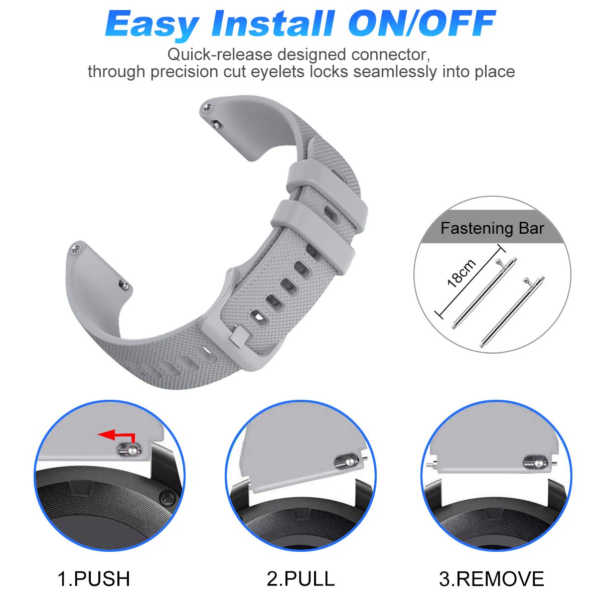 Wownadu 18mm Quick Release Watch Strap Compatible for Garmin Vivoactive 4S, Vivomove 3S, Venu 3S/2S, Forerunner 255S/265S - Image 3
