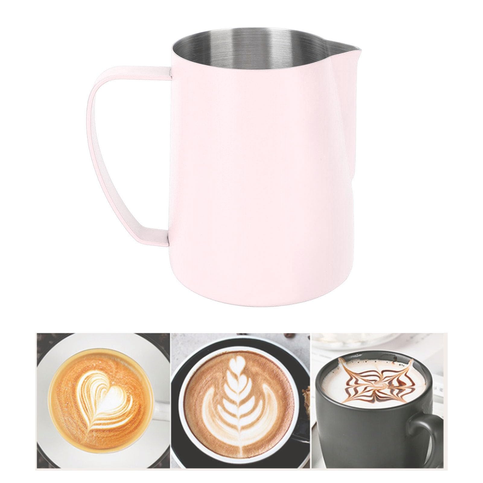 Professionale Brocca In Schiuma per Espresso, Bricco Latte in Acciaio Inox con Segno di Misurazione per Latte Art, Montalatte Espresso e Cappuccino (Rosa)
