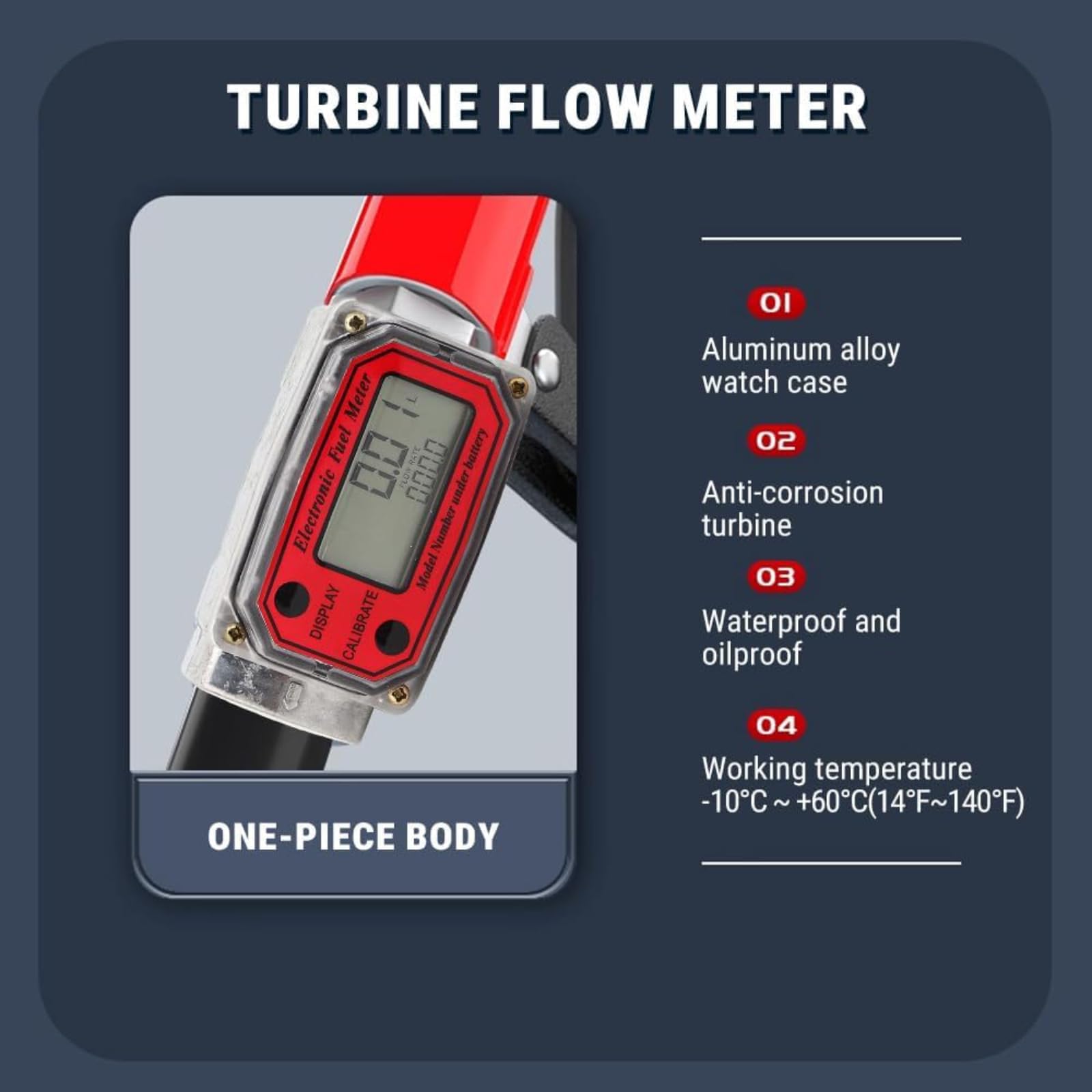 Misuratore di Turbina Digitale 120L 1in, Misuratore di Portata Elettronico Digitale NPT 1 Pollice 120 L/Min 0-99999 Liquidi Meter di Portata Carburante, per Diesel, Cherosene, Benzina (rosso)