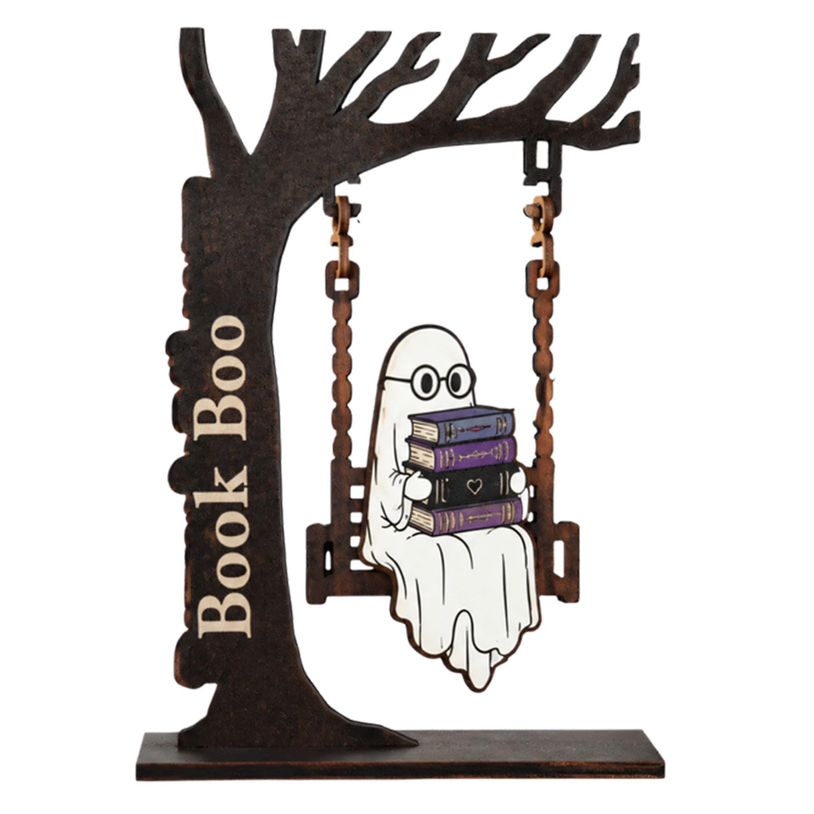 Plcpdm E Tabletop Halloween Reading Decor, Wooden Bookish Swing Accent For Mantel Bookshelf Fall Hom Styling Display Indoors Wooden Halloween Decor Reading Figur Bookshelf Ornament Tabletop Accent Fall Book
