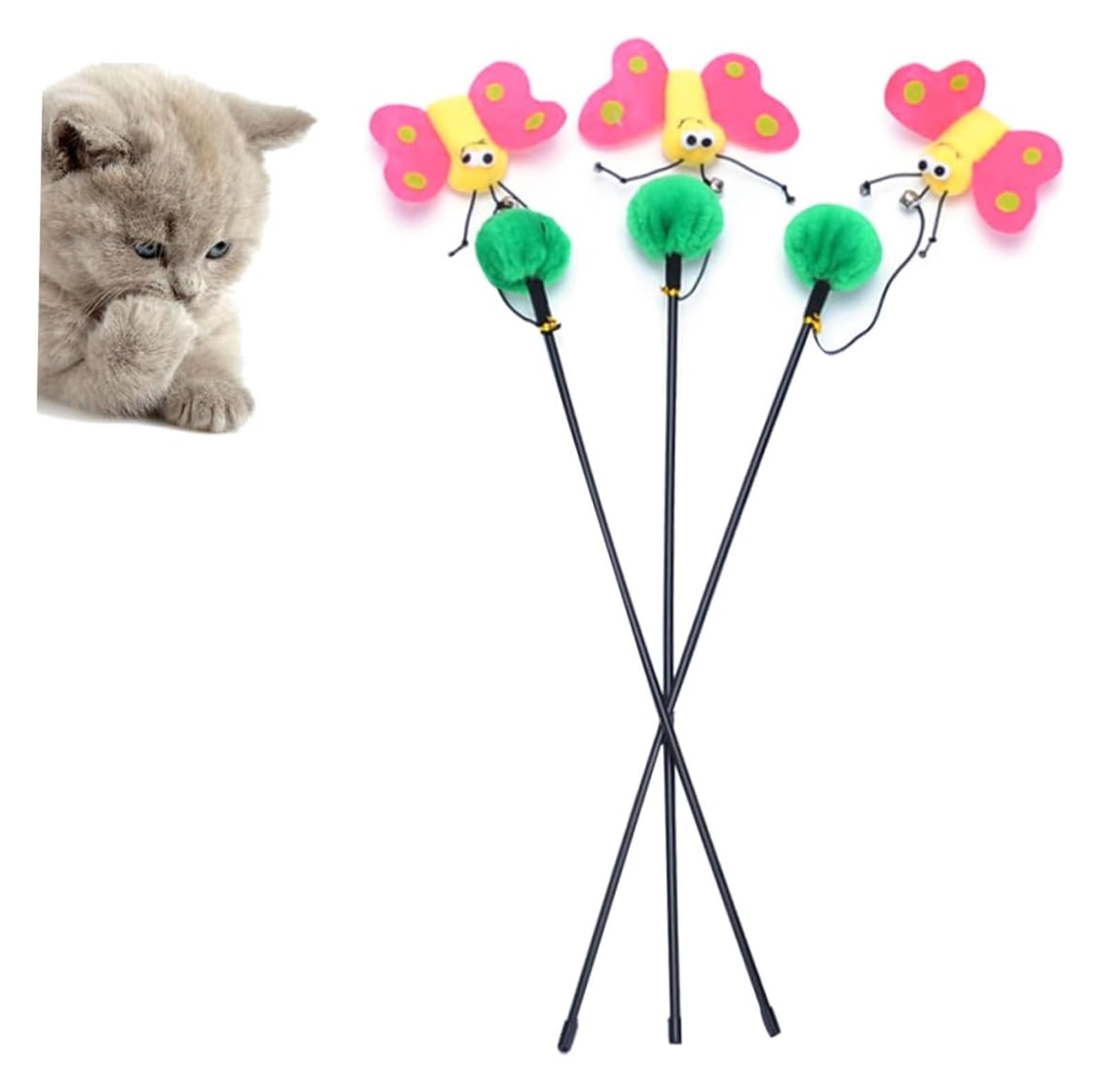 Giocattolo per gatti, 3 pezzi di giocattoli interattivi for gatti, bacchetta magica, farfalla, giocattolo divertente for la ricreazione