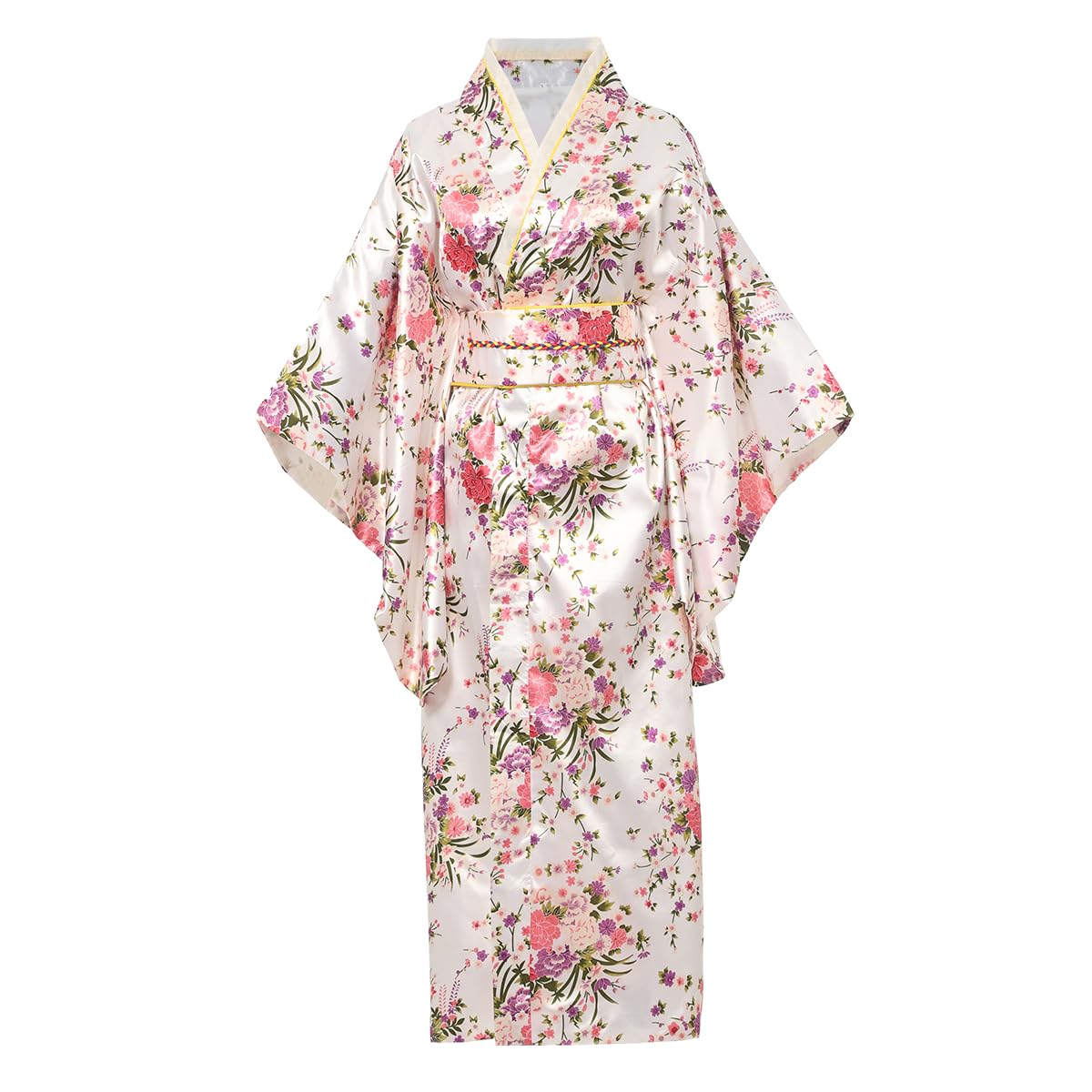 Traditional Japanese Kimono Robe for Women Geisha Yukata Dress Blossom Satin Bathrobe Sleepwear