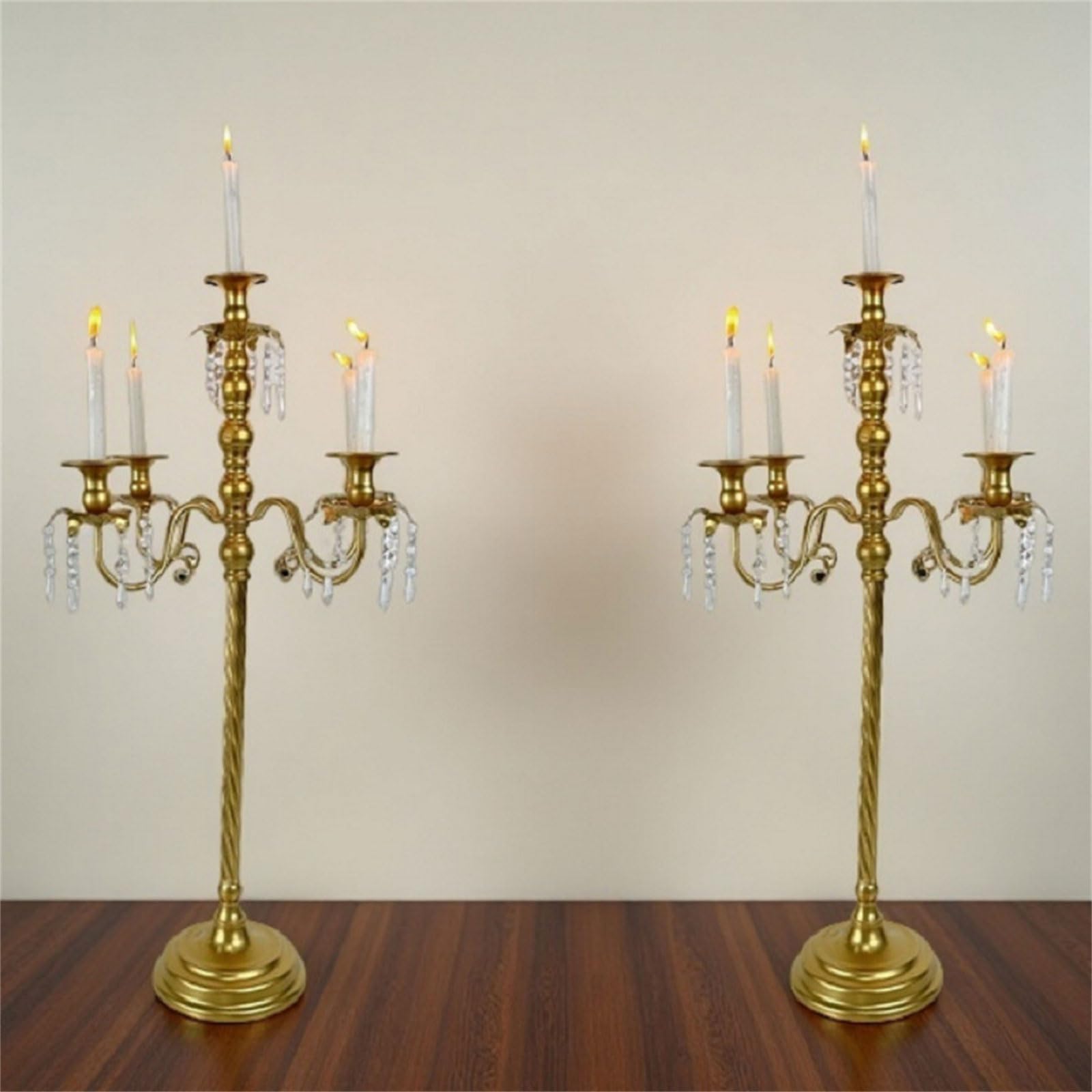 Chandelier européen en métal avec cristal décoré doré bougeoir pour centres de table de mariage et événement, pendentifs élégants en cristal