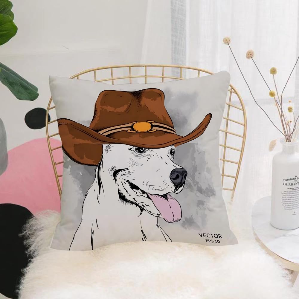 HYOSXW Cushion Cover,Throw Pillow Case Home Decorative for Living Room Bedroom Sofa Chair 16X16 Inch,Cowboy, Shepherd, Funny Hat, Animal, Cartoon Print,Pillowcase 40X40cm
