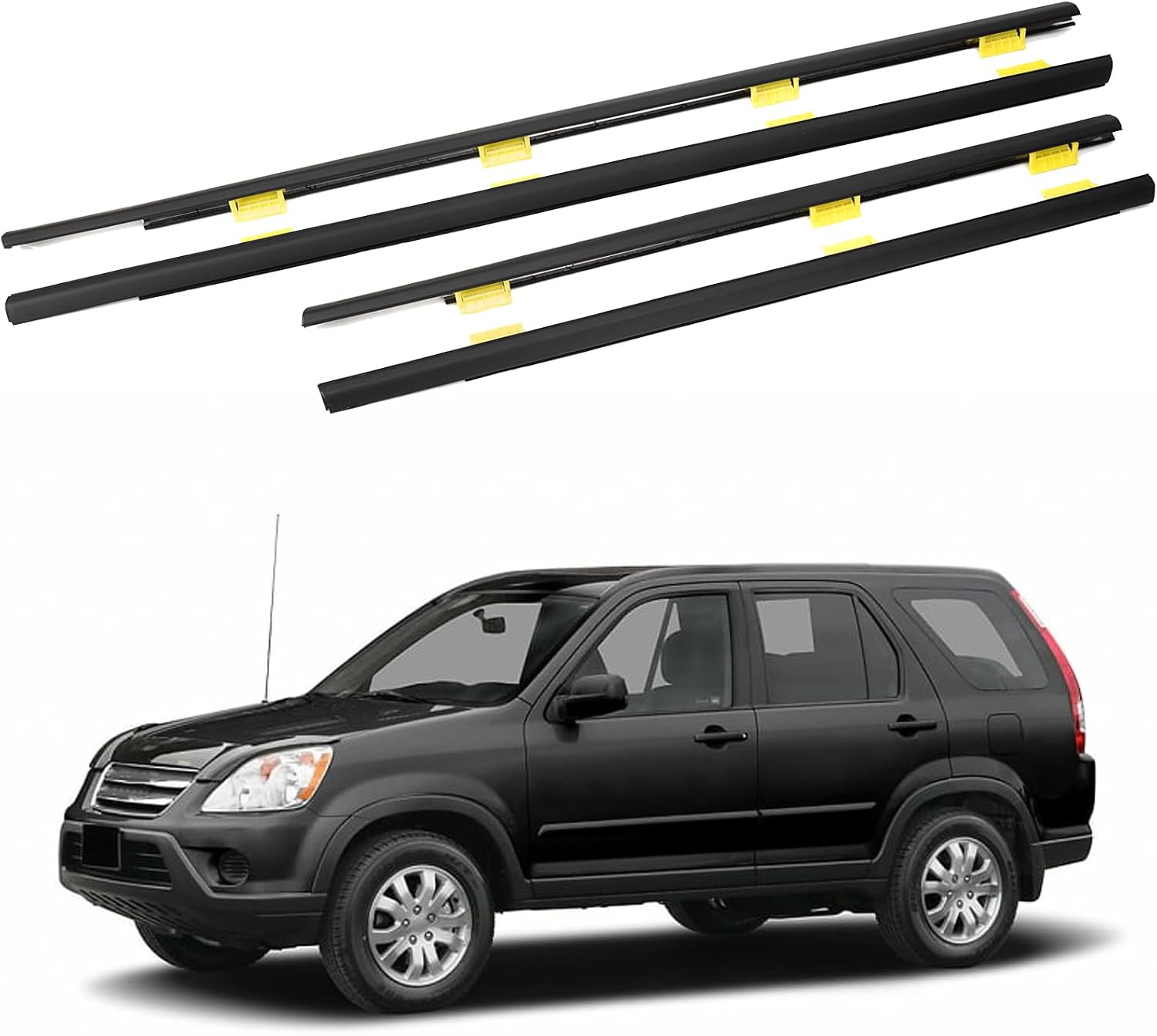 Door Window Trim Seal Weather Stripping Moulding Belt Sweep Felt Kit Fit Honda CRV CR-V 2002 2003 2004 2005 2006 Replaces 72410-SCA-E01 72450-SCA-E01 72910-S9A-003 72950-S9A-003(Black) CRV 2002-2006