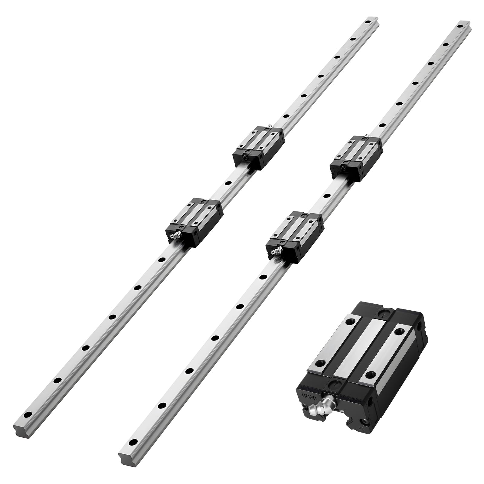 VEVOR Linearführungen HGR20 1000 mm 2er-Pack Linearschienen 4 Gleitblöcke rostfrei hochpräzise CNC Fräsen