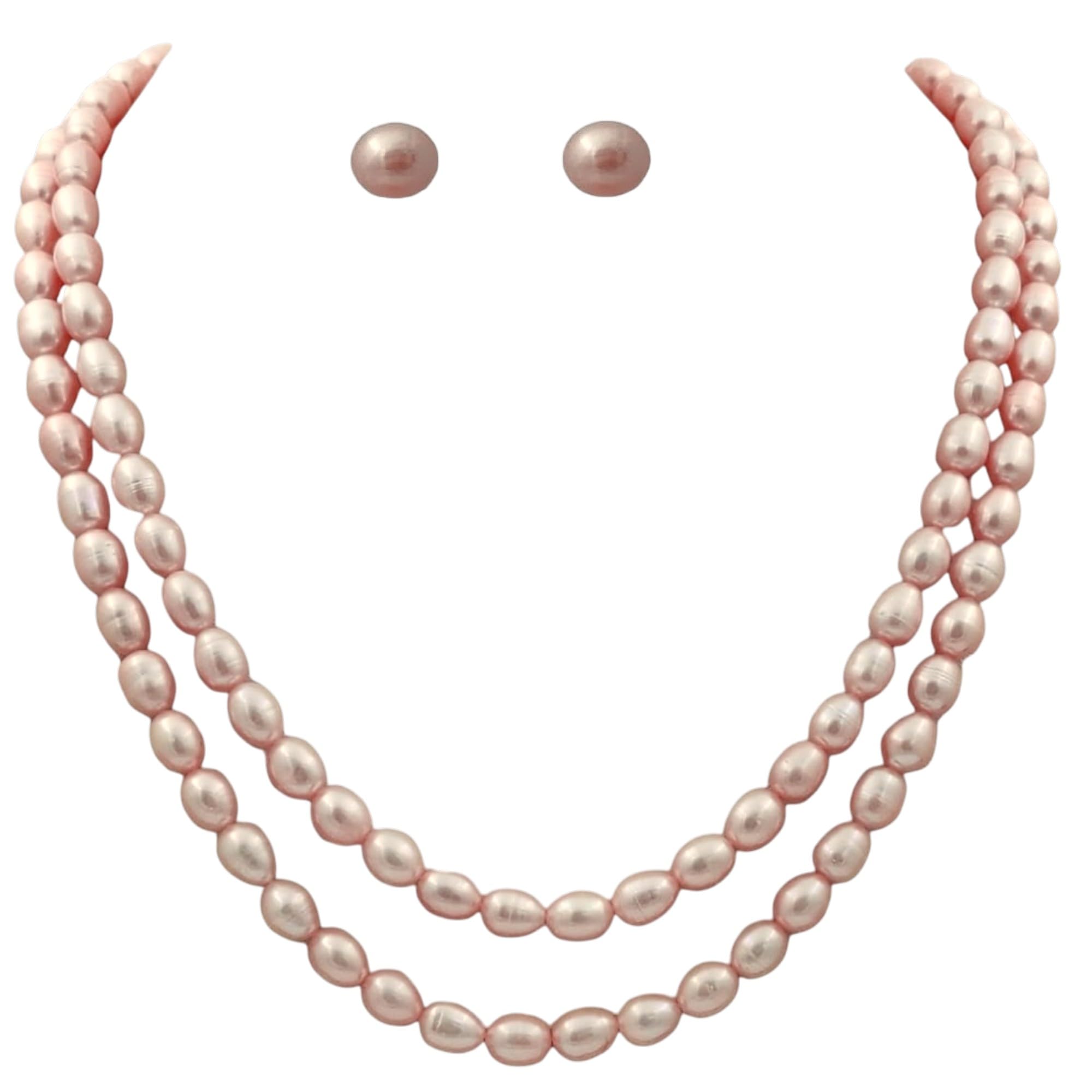 D.D Pearls Fresh Water pink pearl necklace with matching earring for women and girl with brand certificate-image-21