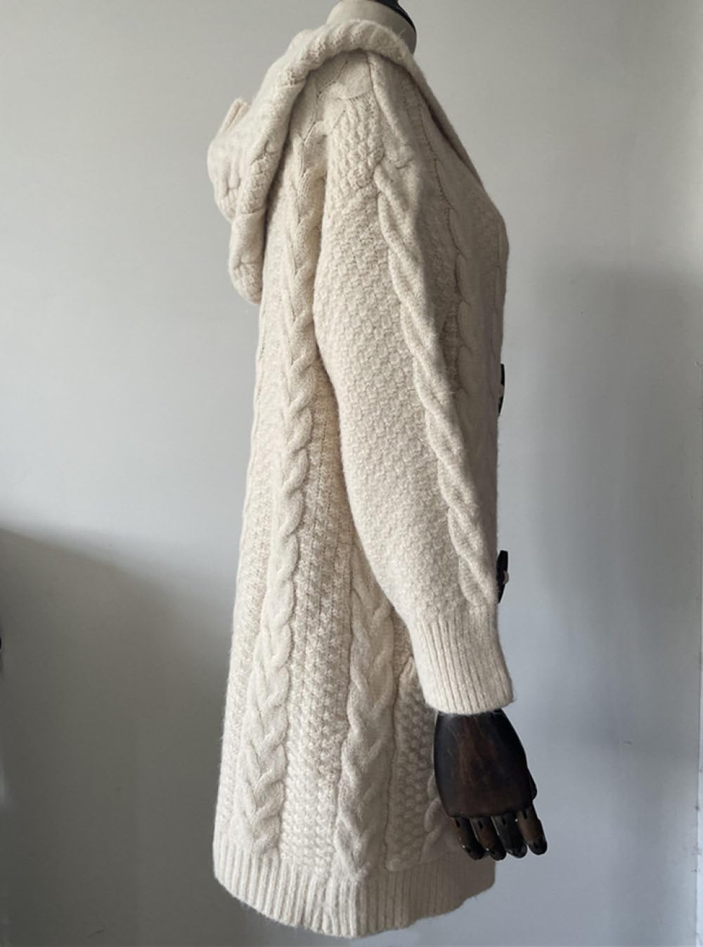 HGJH Damen Strickjacke Mit Zopfmuster Vorne Offen Lange Strickjacke Lockere Knöpfe Weicher Pullover Elegante Übergangsjacke Kimono Strickjacke Mantel Oberbekleidung Herbst Und Winter Weiß L
