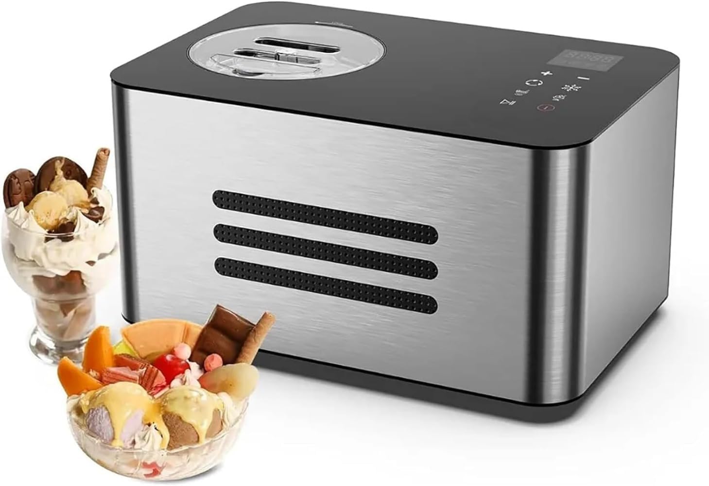1.5 quart ice cream machine for home, automatic ice cream machine with 4 modes, stainless steel homemade soft cream machine with compressor