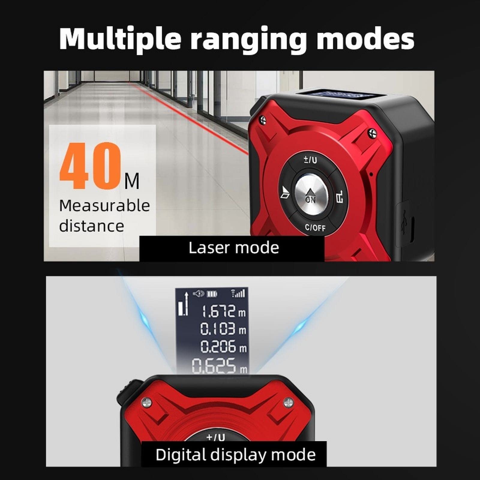 JINGYAN Cintas métricas USB Rechargeable Tape Measure Digital Display With Roll Cord Mode Laser