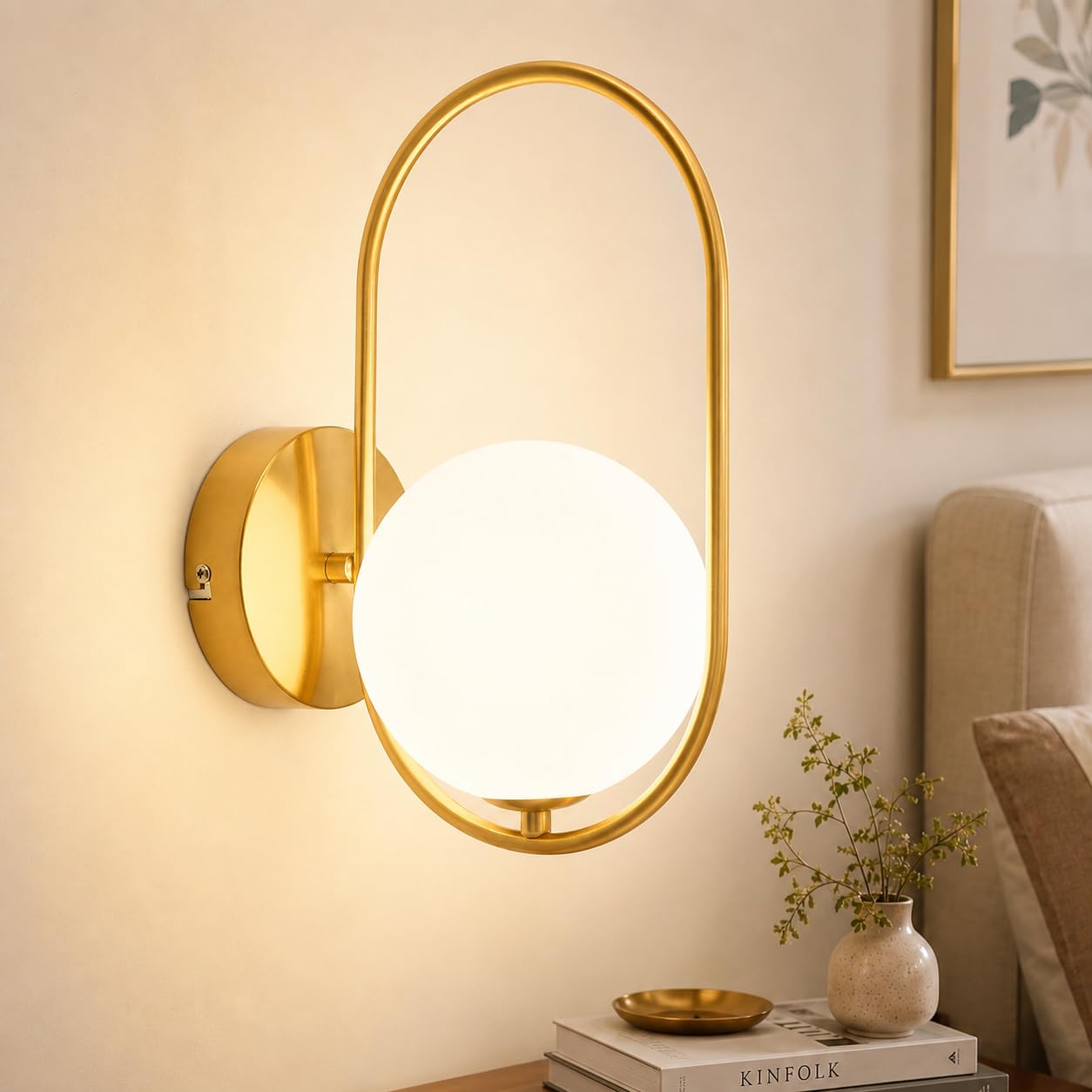 Iluminación de pared baño ZMH en metal dorado y esfera de vidrio refinado 8
