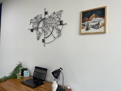 Miniatura 6 de Mapa del mundo de metal, brújula, decoración de pared de metal, letrero metálico, mapa del mundo, arte de pared de metal, decoración de pared (101 x
