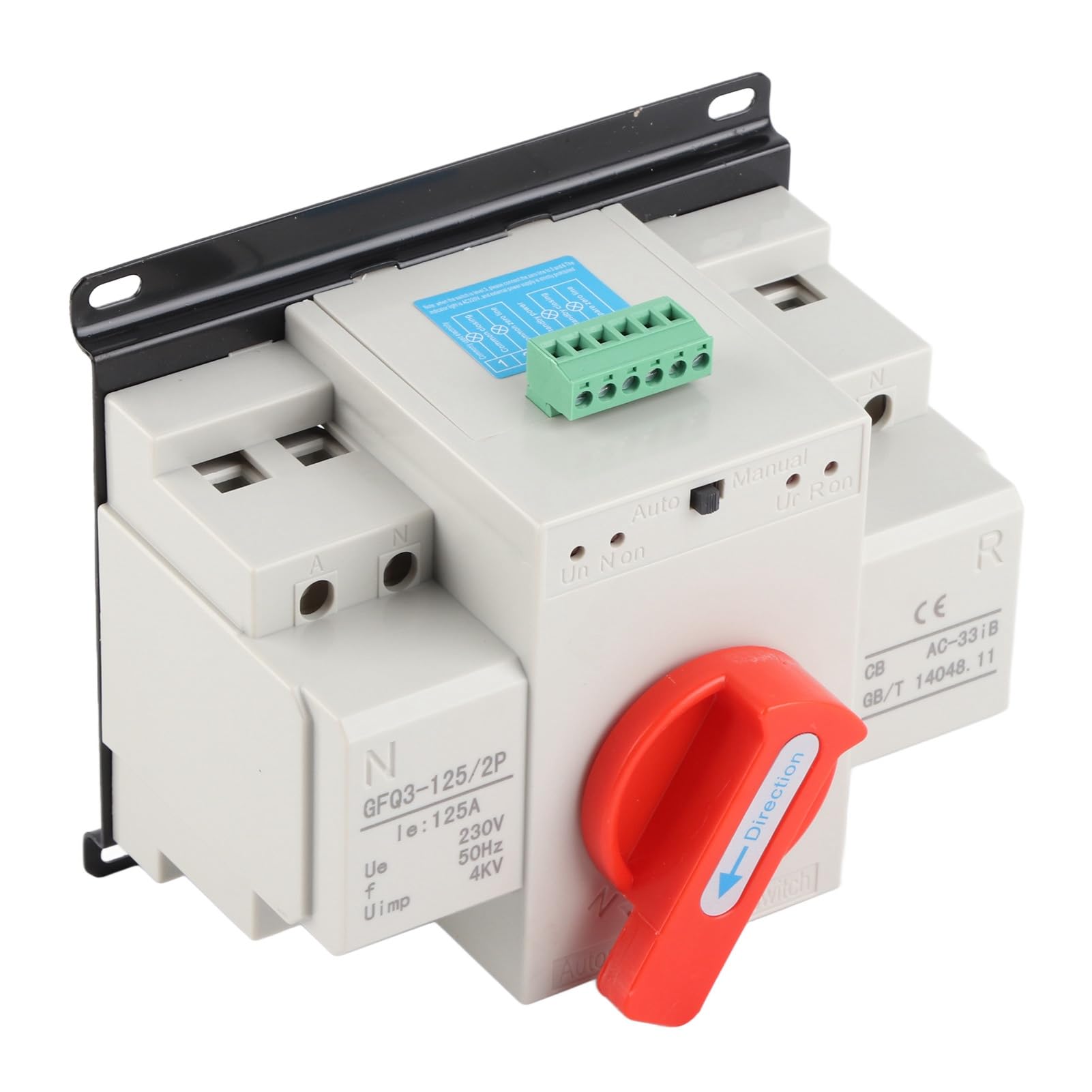 AC230 V 125 A Mini Dual Power automatyczny przełącznik transferowy ATS 2P, ręczna obsługa, wielokrotna ochrona, łatwa instalacja, PC i mosiądz, do szpitala, sklepu, banku