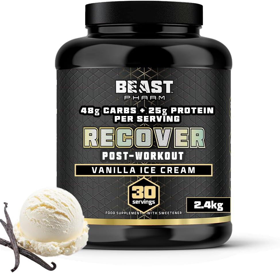 Beast – Mass Gainer 48g Carbs 25g Whey Protein Powder by Eddie Hall – Muscle Recovery and Growth – 30 Servings, 2.4kg – Vanilla Ice Cream