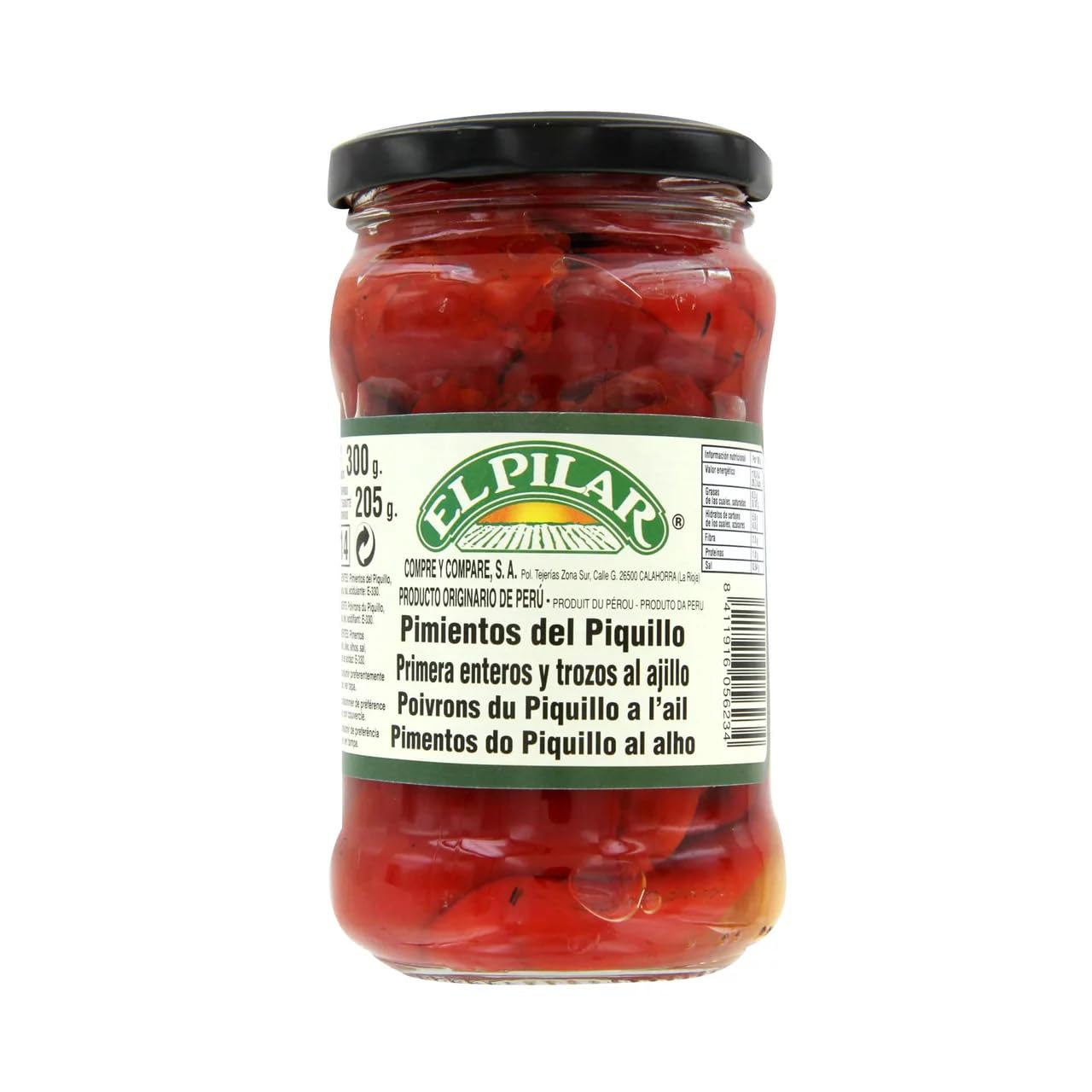EL PILAR Ganze Piquillo-Paprika mit Knoblauch in Öl, 220 g Glas. 4er Pack