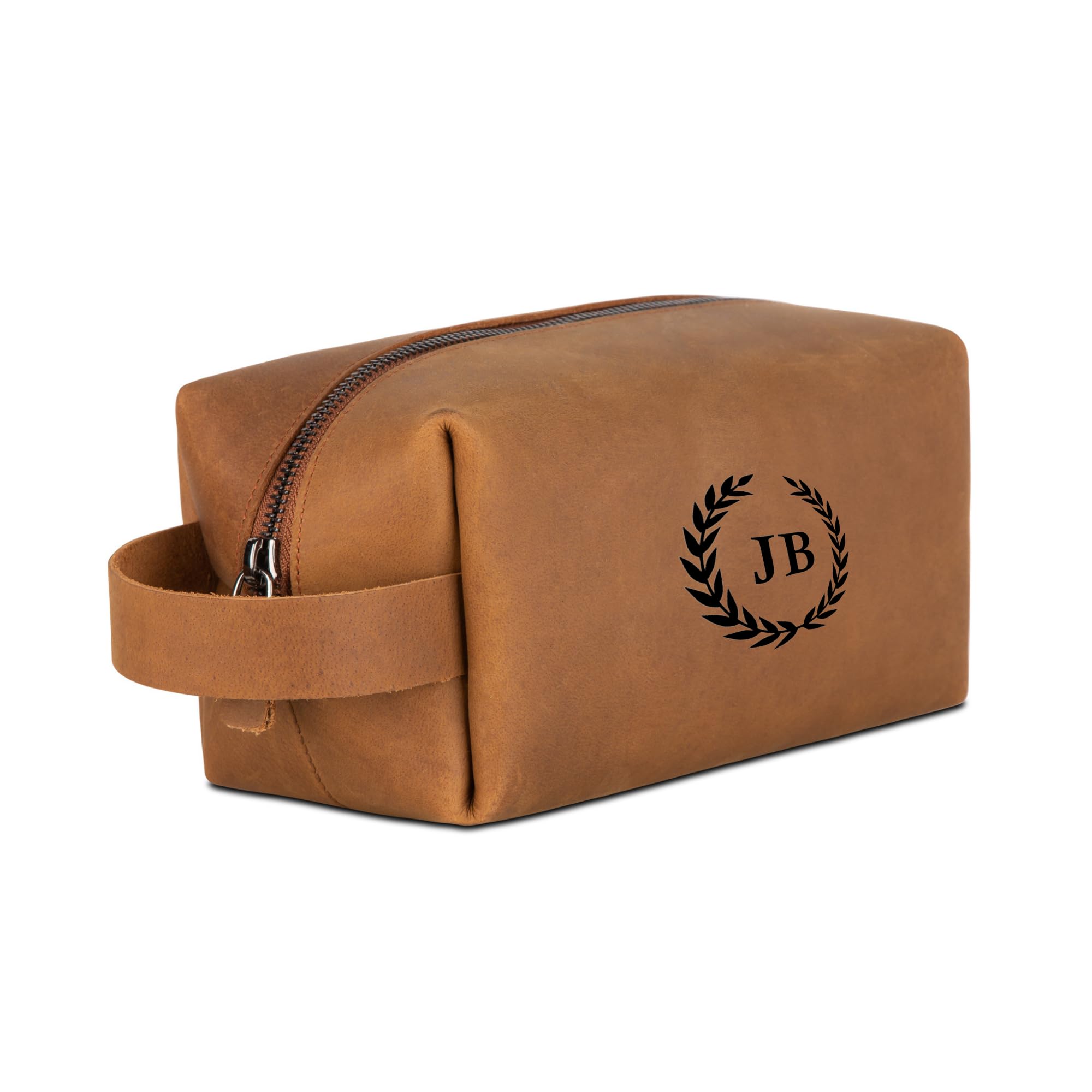 Personalisierbarer Kulturbeutel aus hochwertigem Leder - Handgefertigte Kulturtasche, Leder Dopp Kit für Damen und Herren, Premium Kosmetiktasche für die Reise, personalisierbare Waschtasche-Tobacco
