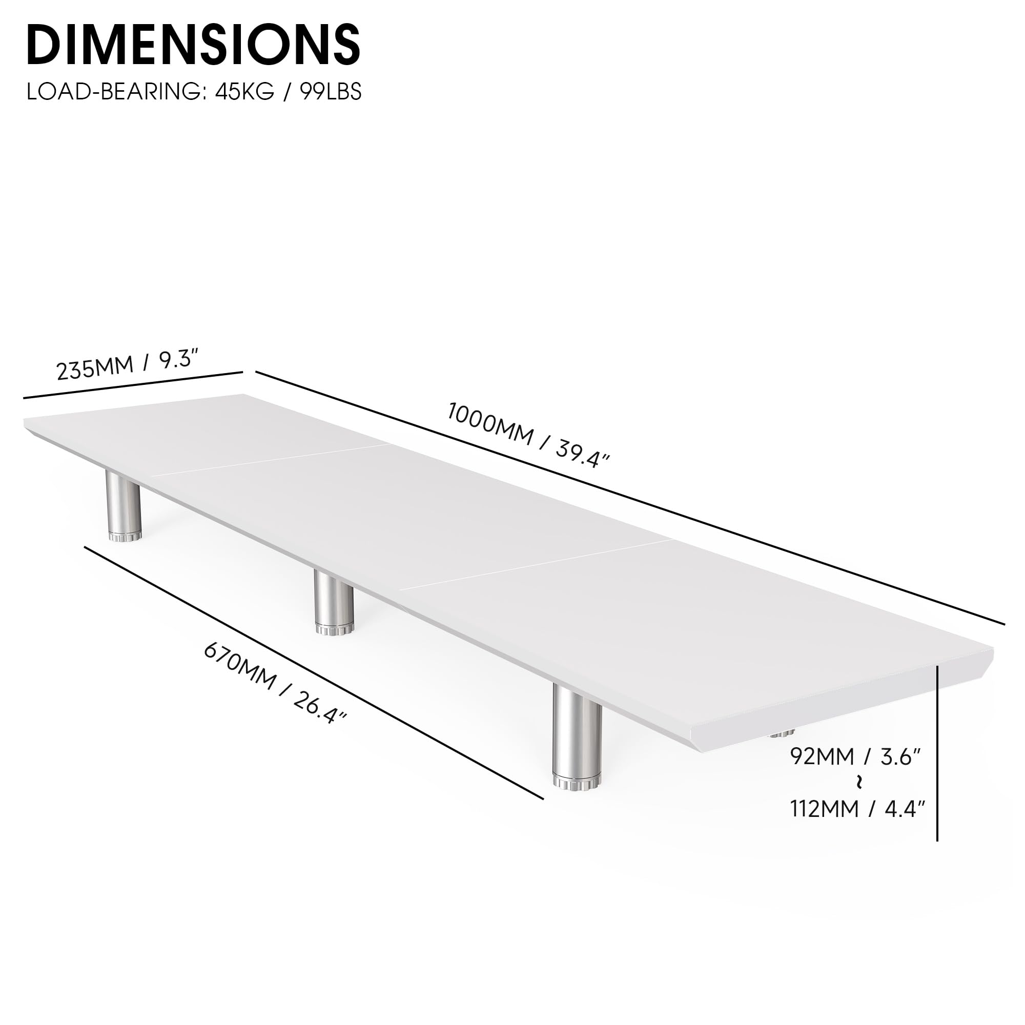 Fenge Monitorständer, 100cm, Höhenverstellbar, Laptop PC TV, Weiß | 2 Geräte, Bis 45kg, 5 Metallfüße, Rutschfeste Füße, Für Bildschirm Computer Drucker Schreibtisch Büro Zuhause, Organizer