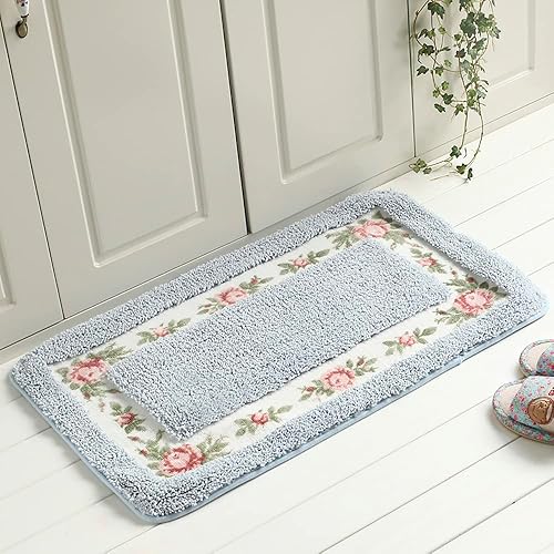 Miniatura 1 de Alfombra romántica de estilo rural con diseño floral de rosas, alfombra de área, suave, antideslizante, tapete para baño, ducha, dormitorio, sala de