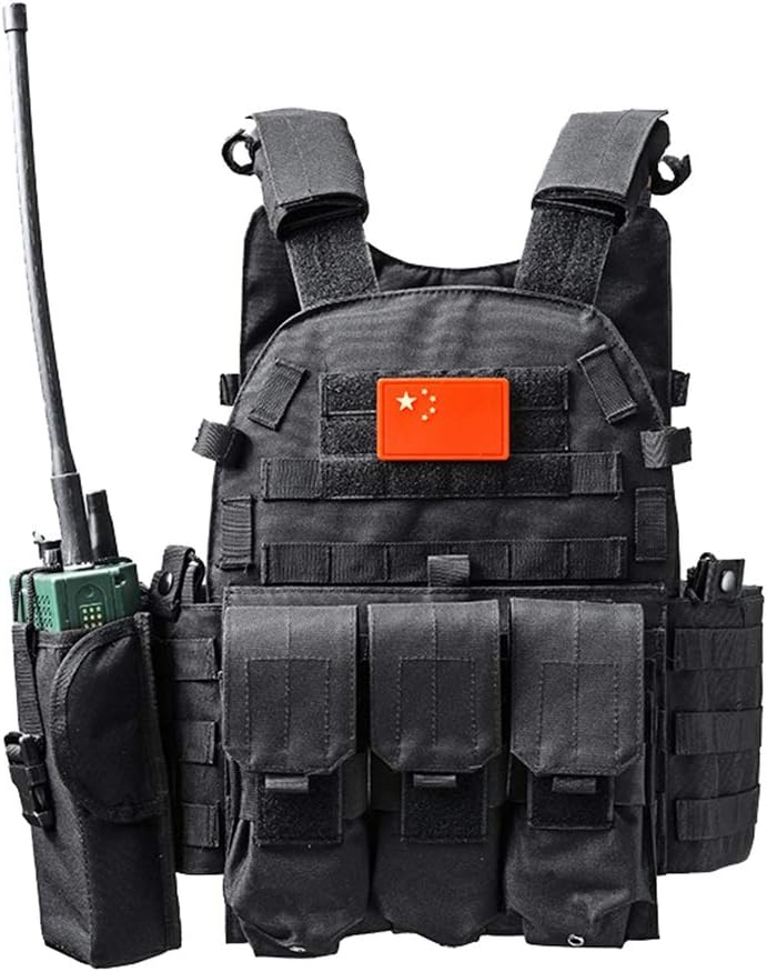 Vest Army Combat with Pouch/Traning Protective Multifunctional Vest for Tactical Hunting Outdoor - Black, One Size
