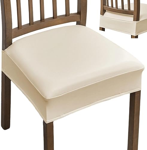 HAOYONG Funda de asiento impermeable para sillas de comedor, 6 piezas, de piel sintética, lavable, protector de asiento suave y elástico para sillas