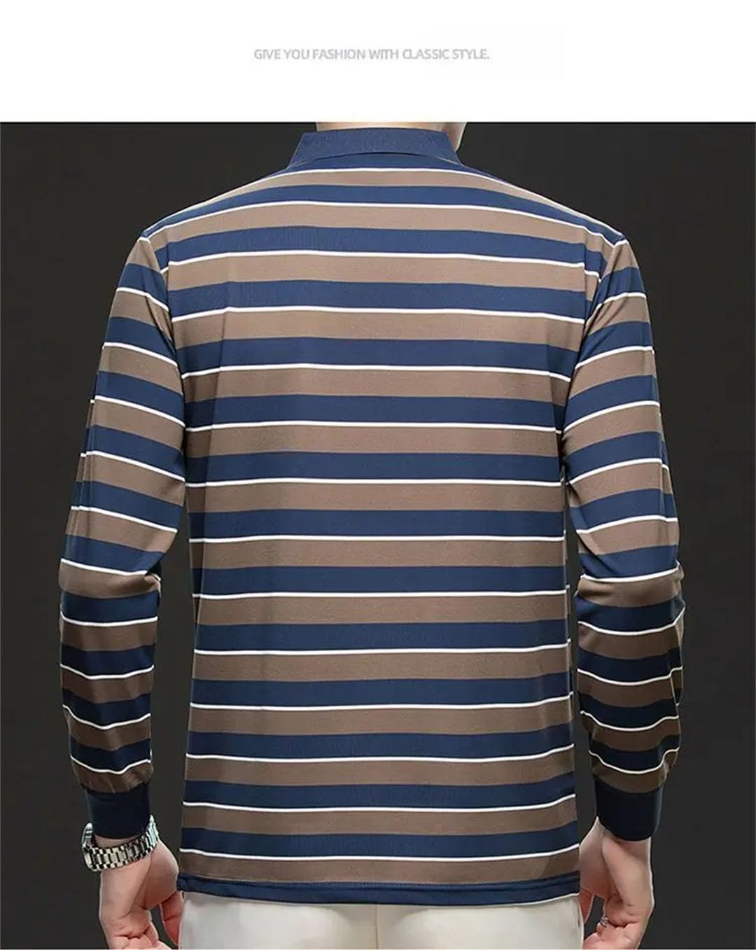 Polo da uomo in cotone tinta unita a maniche lunghe sottili belle tasche colletto rovesciato a righe pannelli allentati top