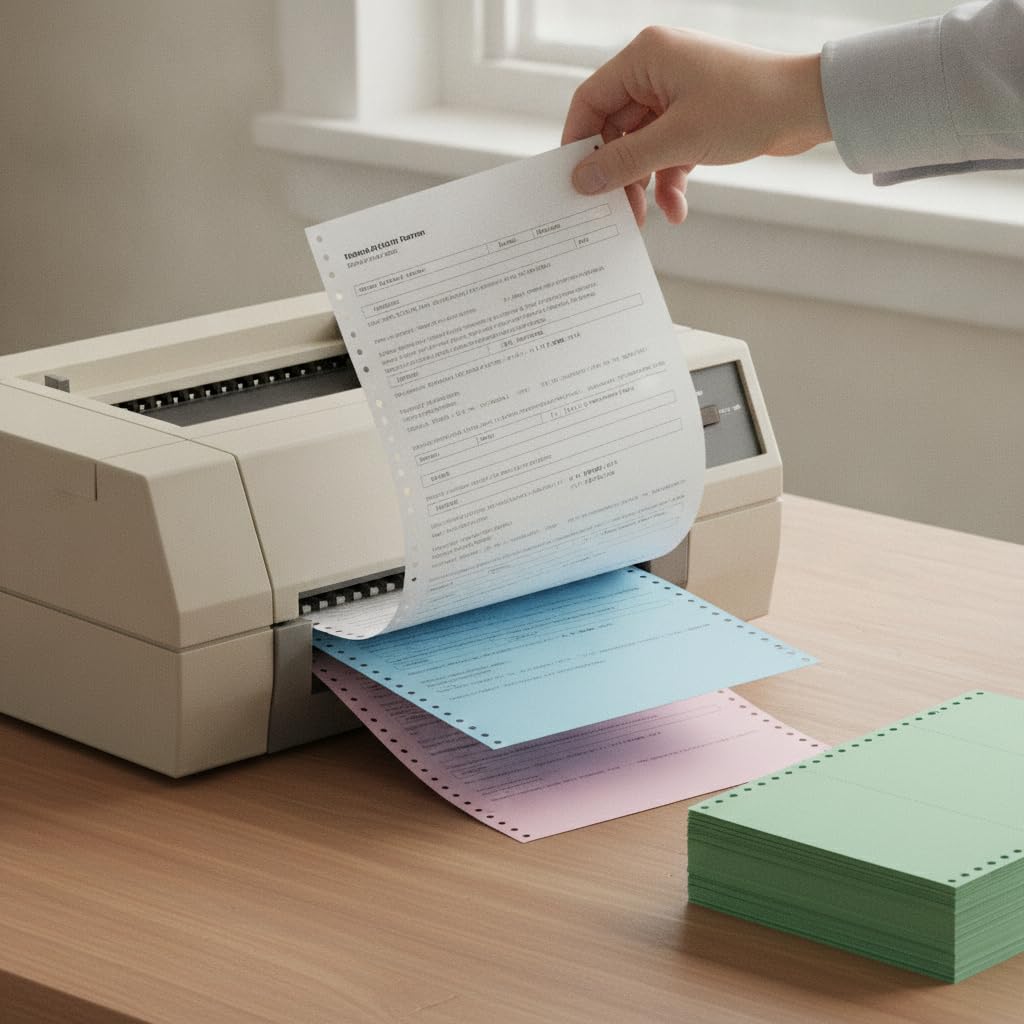 Durchschreibepapier Endlos für Nadeldrucker, Mehrlagiges Computerpapier, für Formulare, Grün, 4-fach, 2-geteilt, 10er-Box