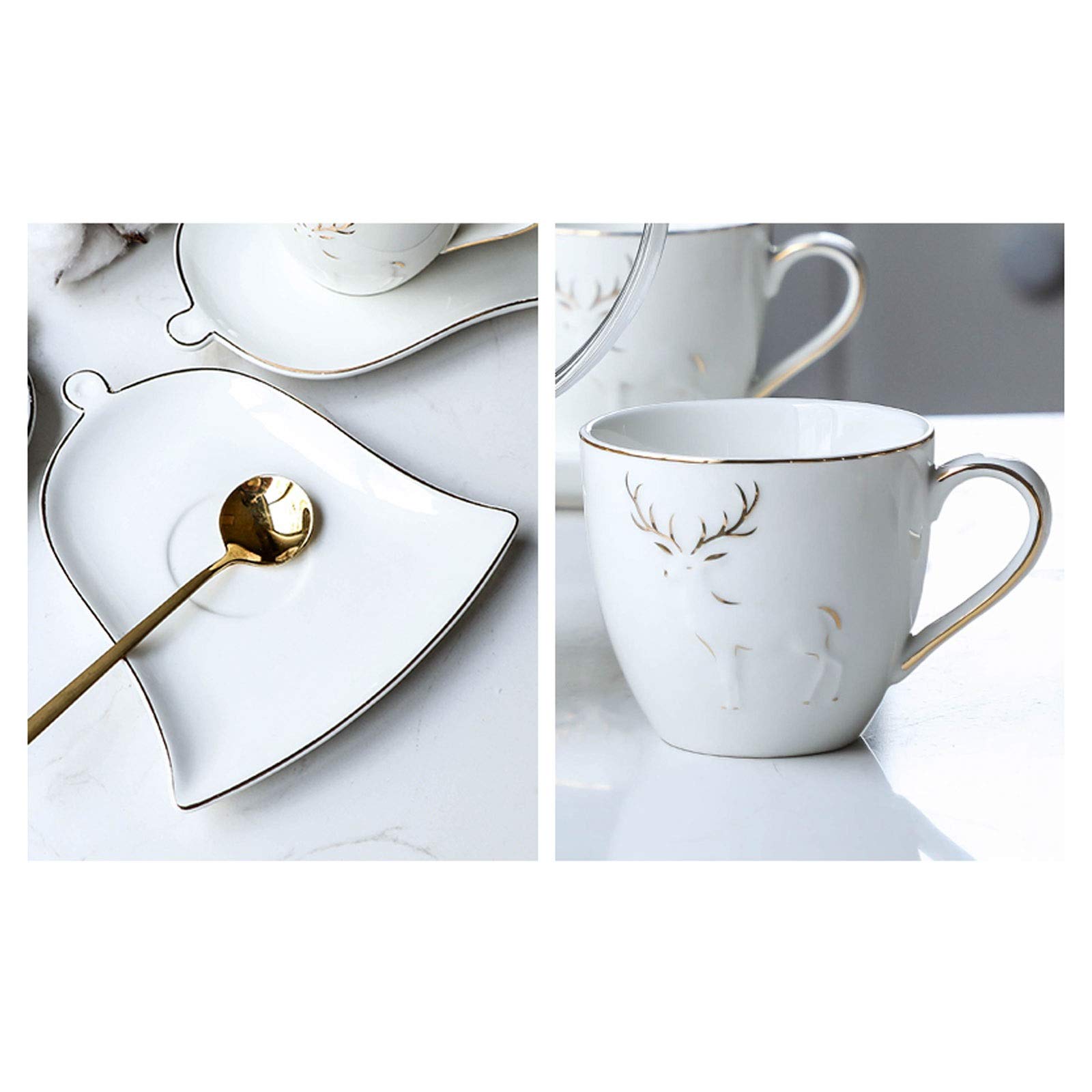 Kubek porcelanowe filiżanki do espresso ze spodkami i łyżkami 145 ml zestaw filiżanka do kawy i spodek złota dekoracja i czarny metalowy wspornik zestaw do herbaty, zestaw 6 filiżanek do kawy