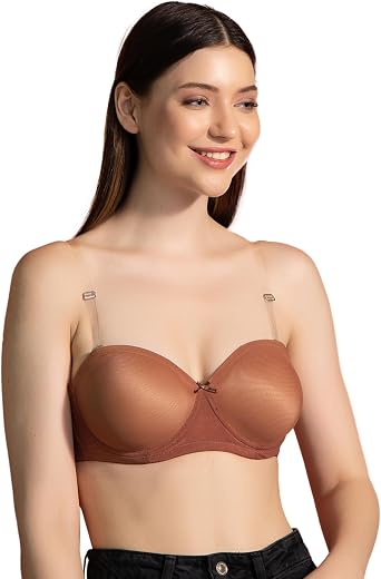 Clovia Polyamide Women's Padded Underwired Demi Cup Strapless T-Shirt Bra with Transparent Straps &amp; Band