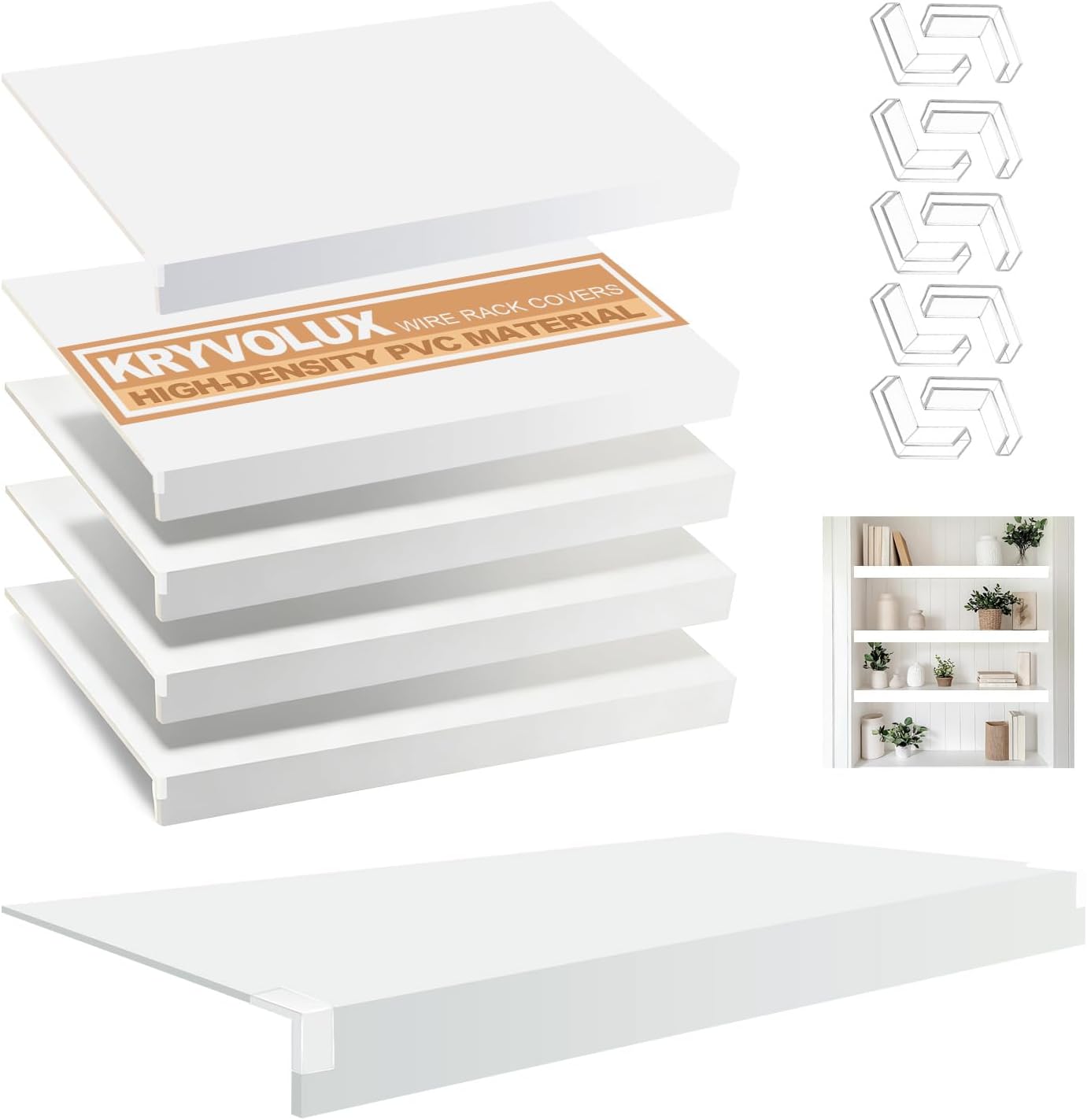 5 Pcs Wire Rack Covers 24x12x3 inch PVC Pantry Shelf Cover 0.31 inch Thick Removable Closet Wire Rack Shelf Covers,Decoration Kitchen Bathroom Office Shelving (Light luxury white,24x12x3 inch) Light Luxury White 24x12x3inch