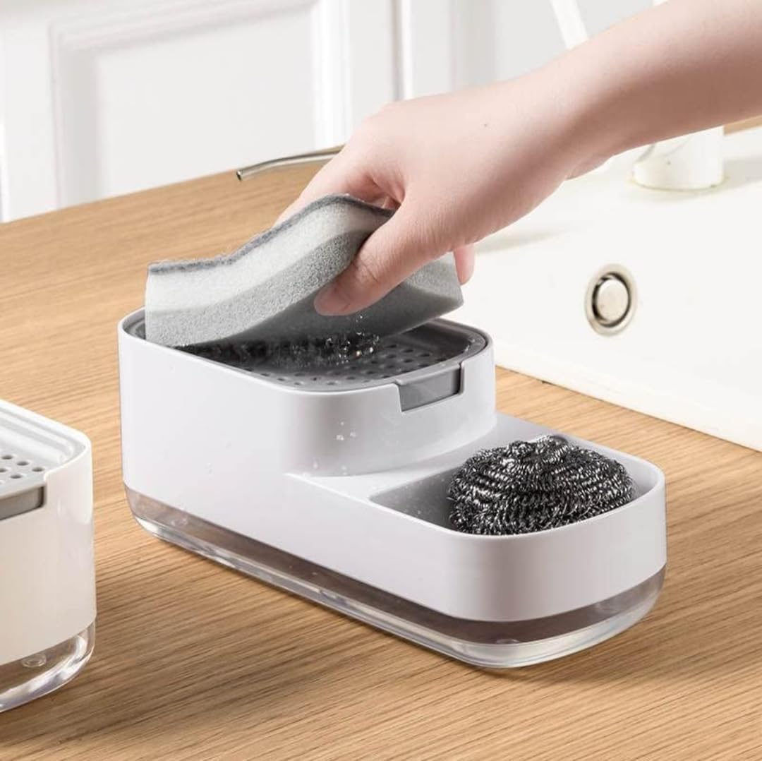 SR Soap Dispenser for Kitchen with Sponge Holder 400ml, Hollow Design, Durable & Smooth Body, Rust Proof, 3 in 1 Liquid Soap Dispenser, Sink Dish Washing Soap Dispenser Set-image-13