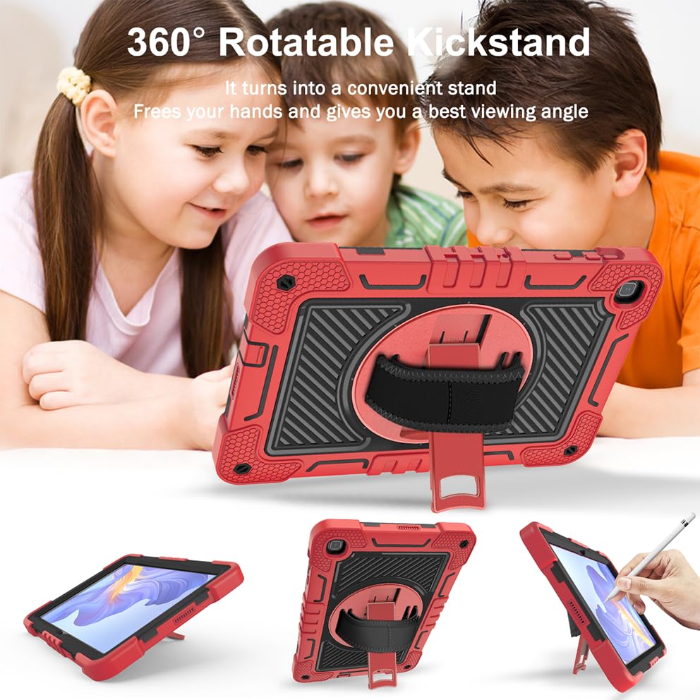 Etui na tablet Honor Pad X8 AGM3-W09HN 25.7 cm, etui na tablet, odporne na wstrząsy, z obrotowym stojakiem o 360° i paskiem na nadgarstek, pasek na ramię, duże, czerwone + czarne