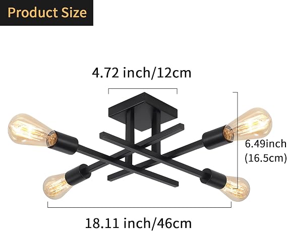 Modern Sputnik Ceiling Light Black Ceiling Lights Living Room 4 Lights