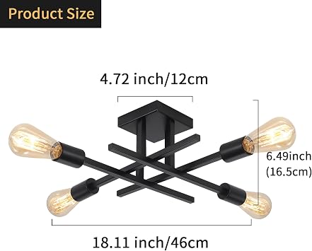 Modern Sputnik Ceiling Light Black Ceiling Lights Living Room 4 Lights