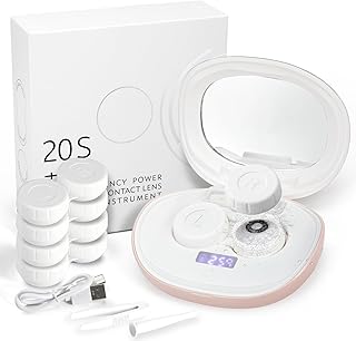 Ultrasonic Contact Lens Cleaner Machine, ANKUNABA Contact Lens Cleaning Case with USB Charger, Timer Display and 5 Contacts Solution Containers Replacement, Fits Soft Hard Colored RGP Lenses (Pink)