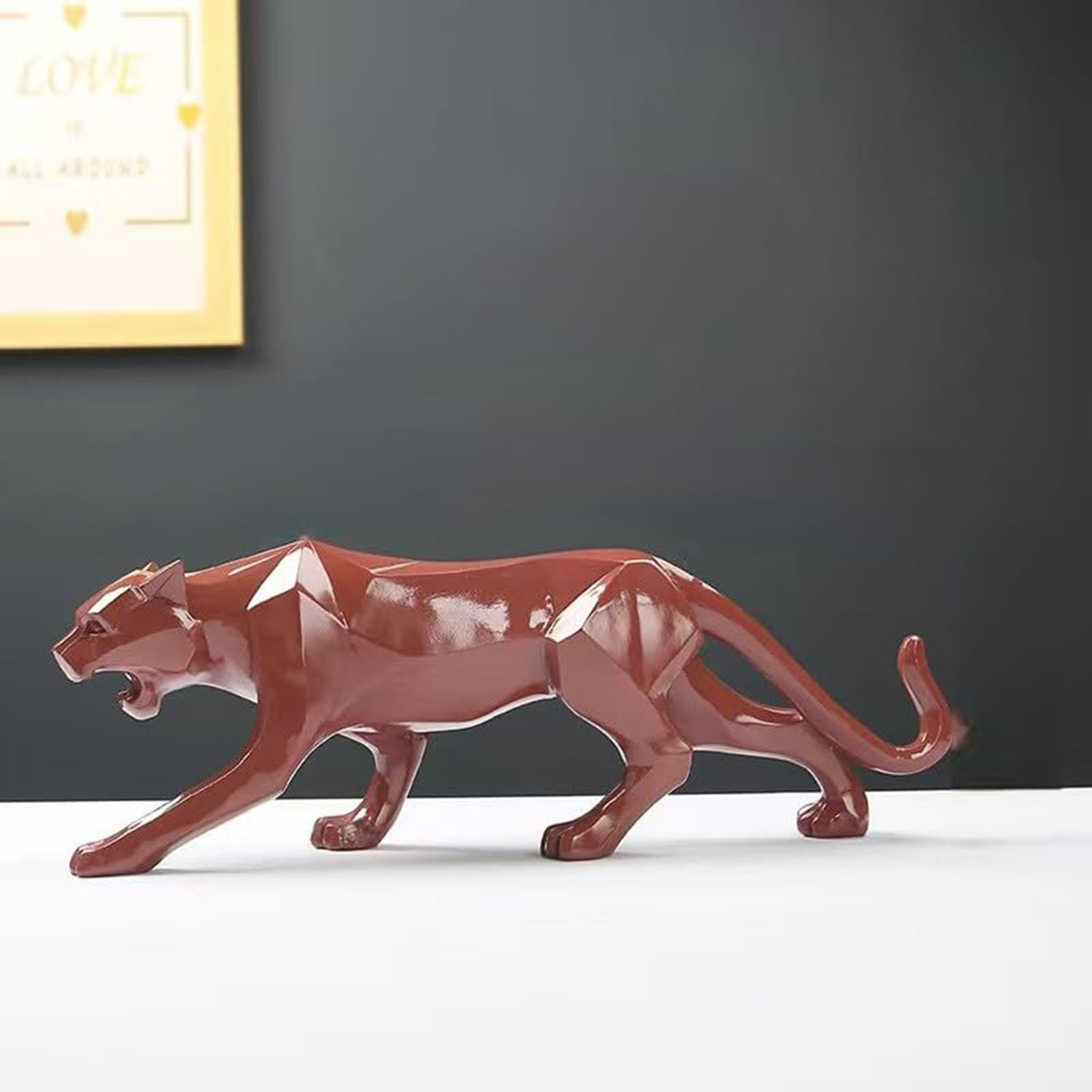 YUZDNM Decoration Art Statue Sculpture - Creative Geometric Leopard Sculpture, Resin Animal Figurine, Modern Home Decor(Brown)