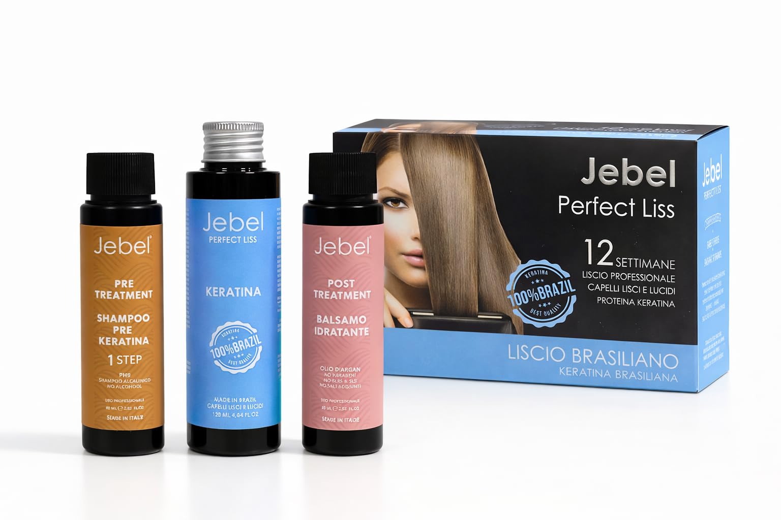 JEBEL Perfect Liss - Kit Stiratura Brasiliana - 12 settimane liscio professionale - Kit Mantenimento Stiratura - Trattamento Intensivo e Protettivo e Riparatore con Cheratina - Senza Formaldeide