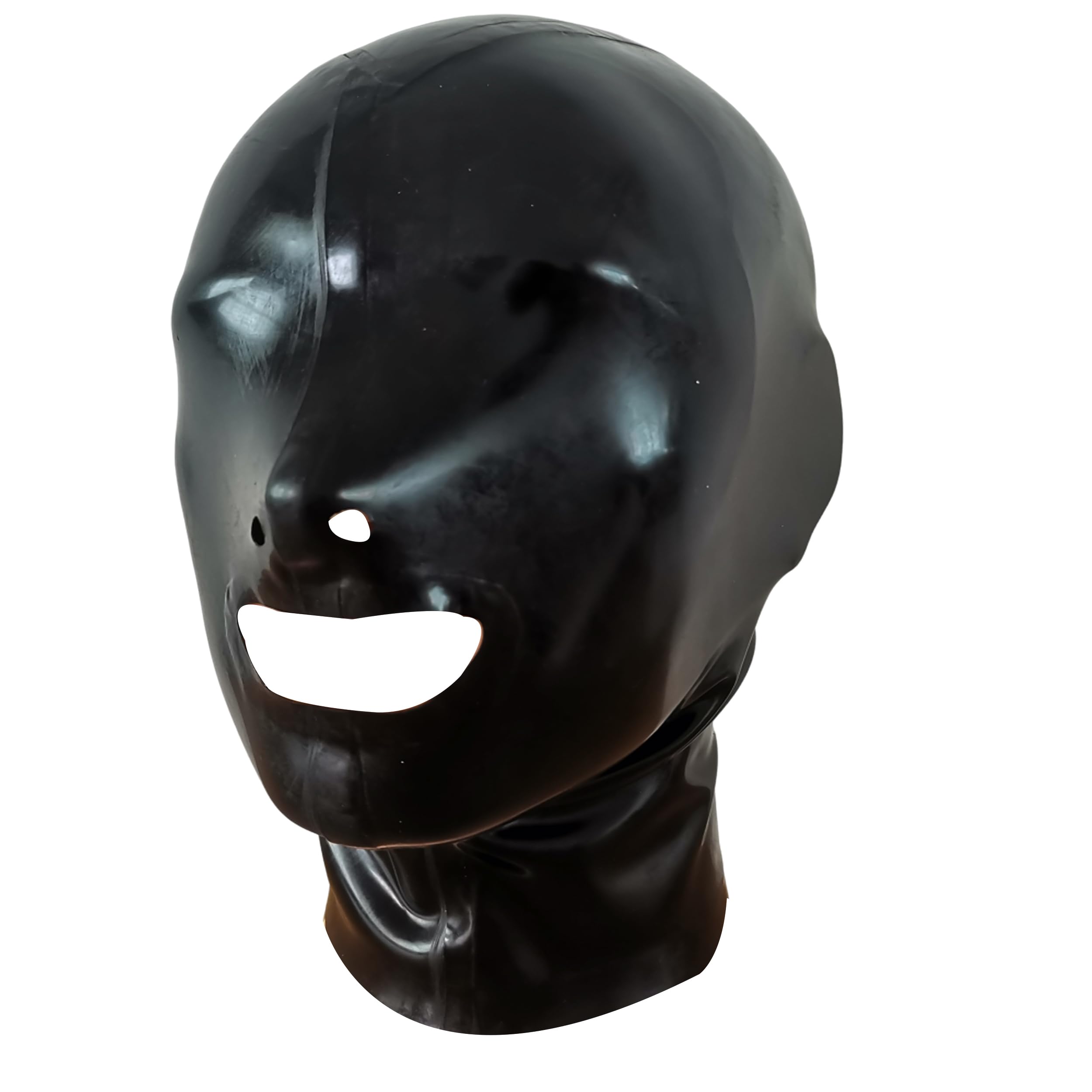 MFMYEE Bondage-Latex-Maske, BDSM-Maske, Fetisch-Kopfbedeckung, Latex Cosplay,Reißverschluss hinten, Mund mit verbundenen Augen (schwarz)