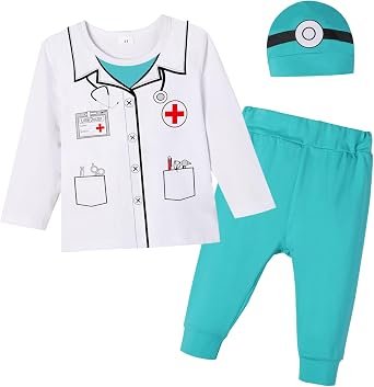 Toddler Doctor Halloween Costume Outfit Infant Boy Girl Surgeon T-shirt Baby M.D Christmas Gift Present, Long Sleeve