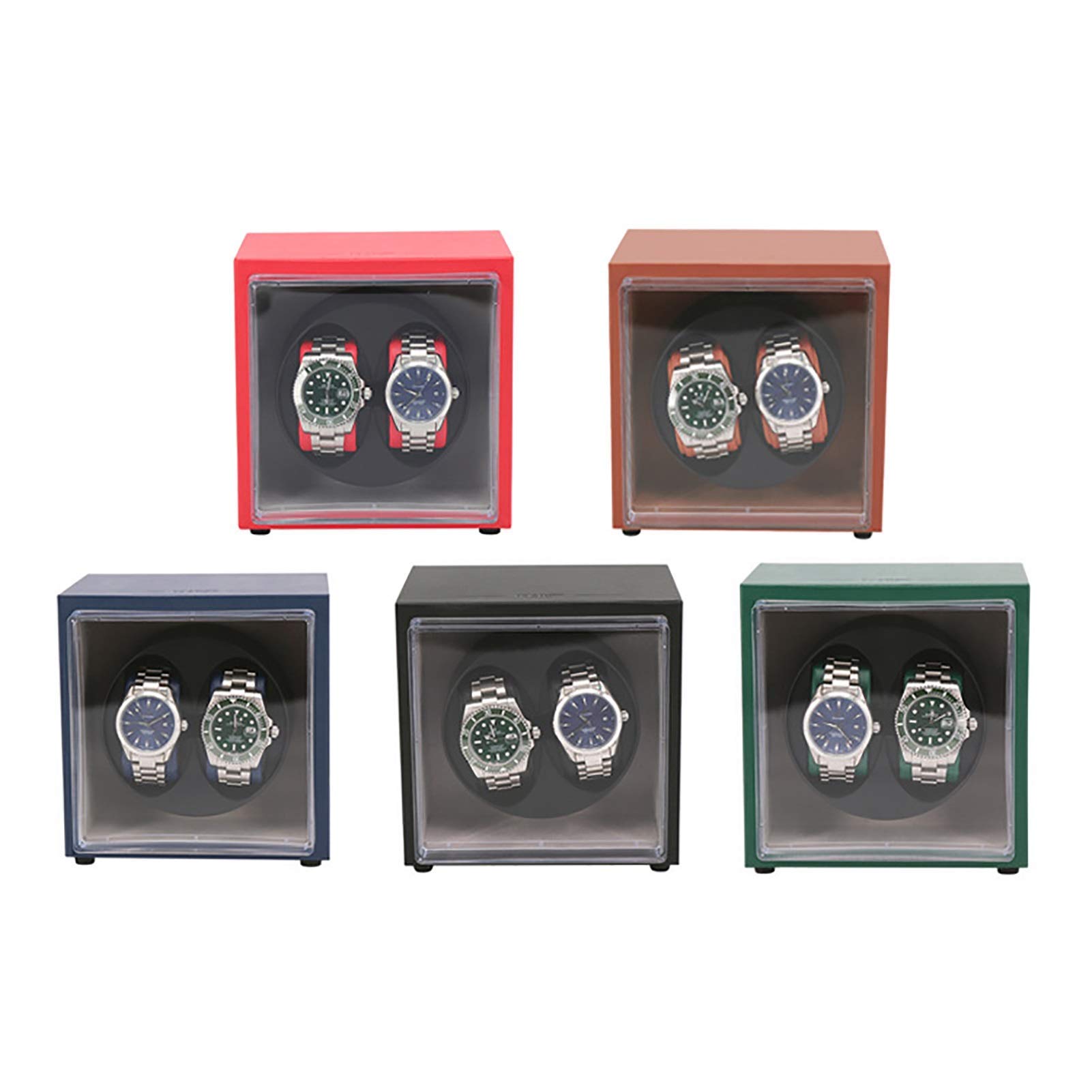 Vitrina de almacenamiento de reloj de cuero de PU de 2 posiciones Caja de cuerda de reloj mecánico automático de doble potencia Caja de cuerda de reloj portátil para el hogar (cuero de PU rojo) (cuer