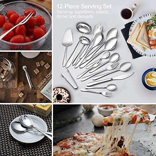 Elegant Life Silverware Set 72-Piece with Serving Set, 18/10 stainless steel Flatware for 12, Home and Restaurant, Includes Forks/Spoons/Dinner Knives, Mirror Polished, Dishwasher Safe (72-Piece)