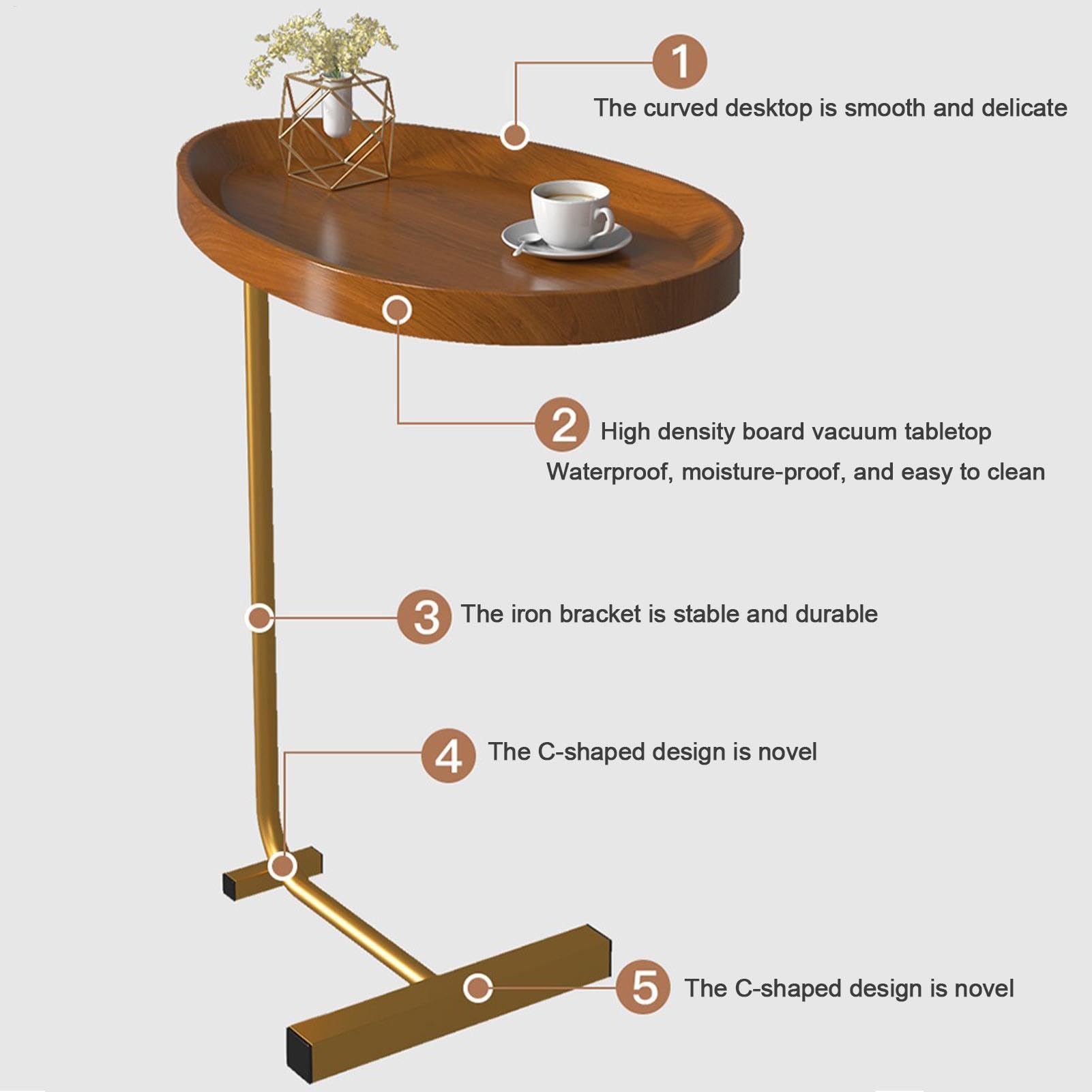 Sofa-Beistelltisch – C-förmiger Beistelltisch | Kaffee-Snack-Tisch für kleine Räume | schmaler Couchtisch mit Metallrahmen | Laptop-Beistelltisch | Überbetttisch | Schieben Sie unter dem | Tisch für kleine Räume | schmaler Couchtisch mit Metallrahmen | La