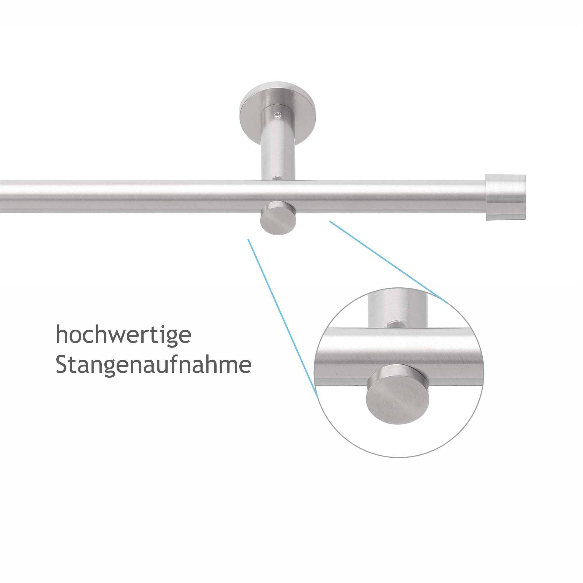 HUGG Gardinenstange Cap (vm.77) Ø 16mm, Wandmontage, Edelstahl-Optik - 200 cm